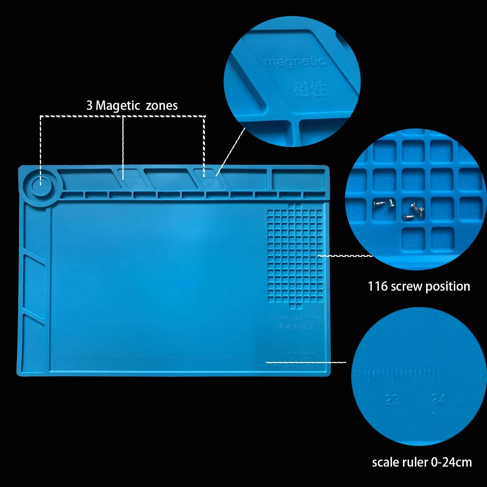 Magnetic Silicone Soldering Mat 13.8 x 9.8 inch Repair Work Pad for Solder Iron Workbench Protenction - Heat Resistant 932°F B(13.8X9.8inch) - Image 3