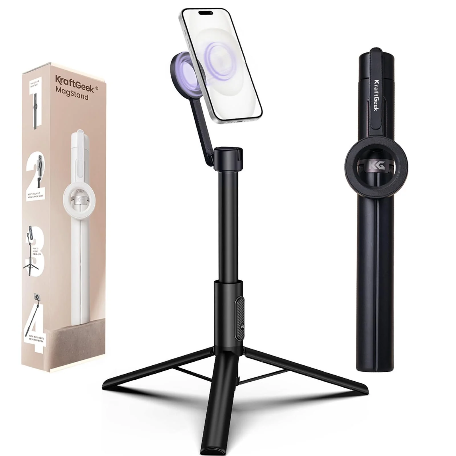 Magnetic Tripod for iPhone, 64” Selfie Stick for iPhone Magsafe, Phone Tripod Stand with Remote for Cell Phone Video Recording Travel 64 Inches-Black Magnetic