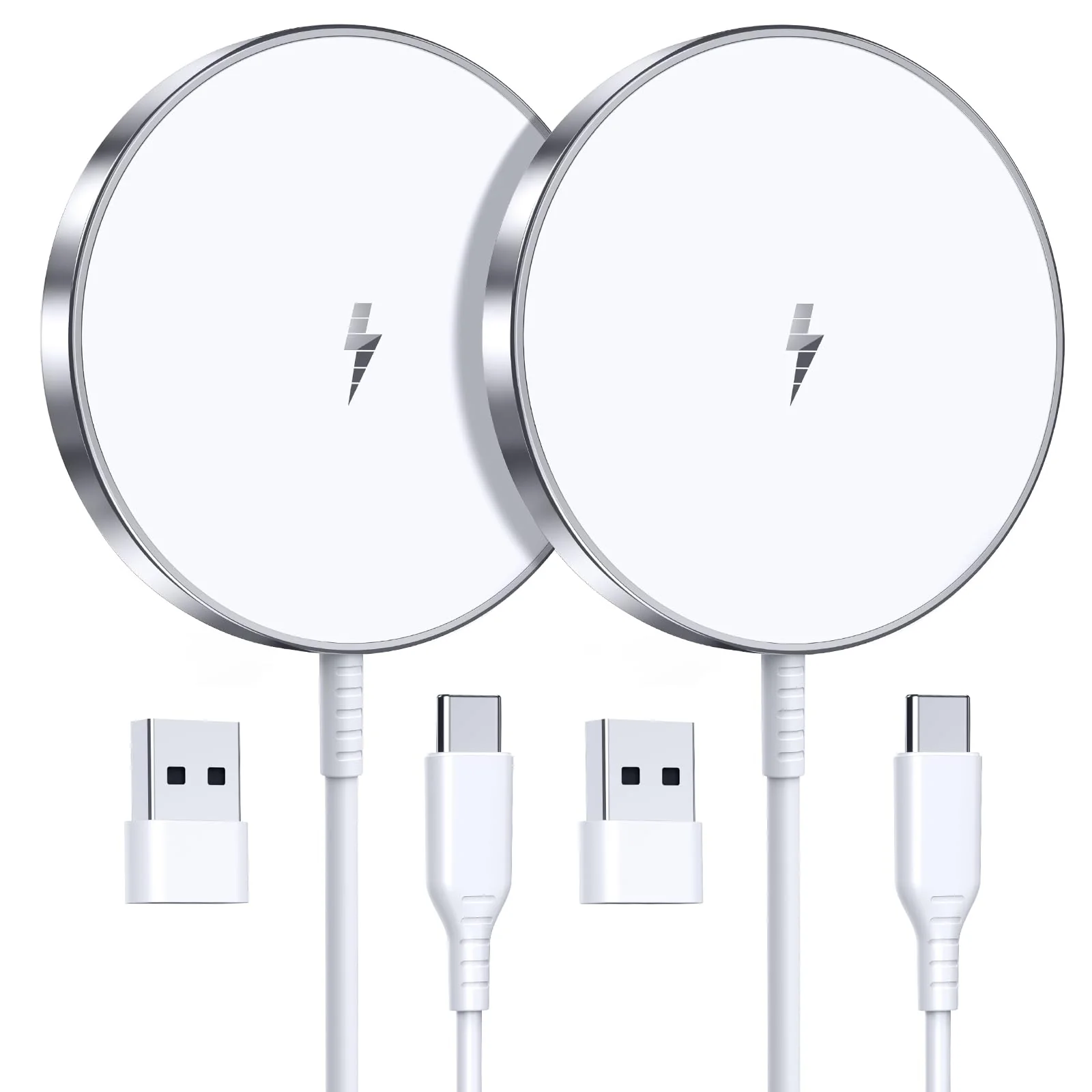 Magnetic Wireless Charger 15W Fast Mag Safe Charger for Cell Phone 16 Pro Max/16 Pro/16 Plus/16/15/14/13/12 Series 2 Pack Charging Pad for AirPods 3/2/Pro 2/Pro Mag-Safe Original Replacement Silver magnetic charger