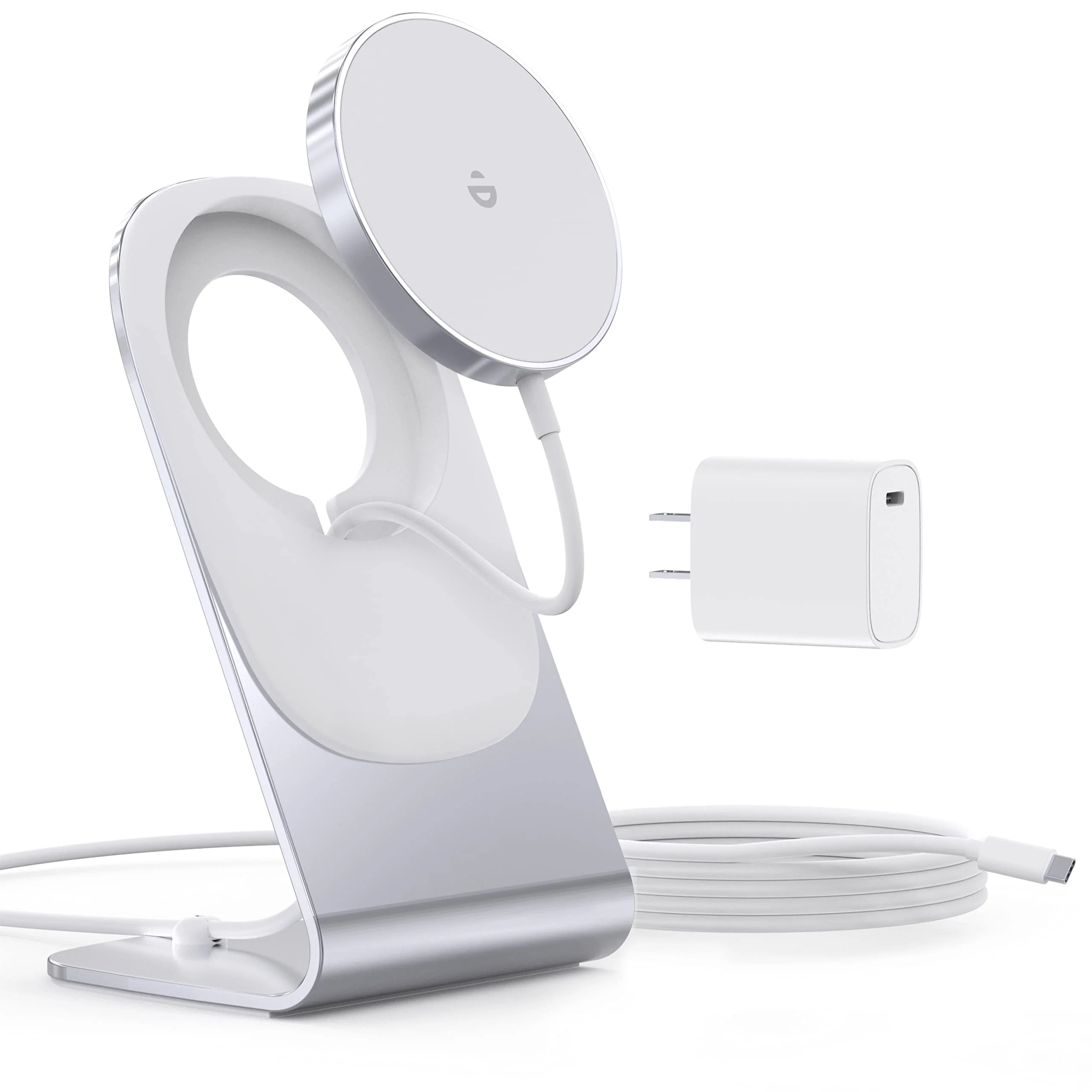 Magnetic Wireless Charger for iPhone 16/15/14/13/12 - Mag Charger+20W USB C Adapter, Fast Wireless Charging Stand/Pad with 5ft USB-C Cable for iPhone 16/15/14/13/12 Pro Max Plus Mini,Mag-Safe Charger Silver