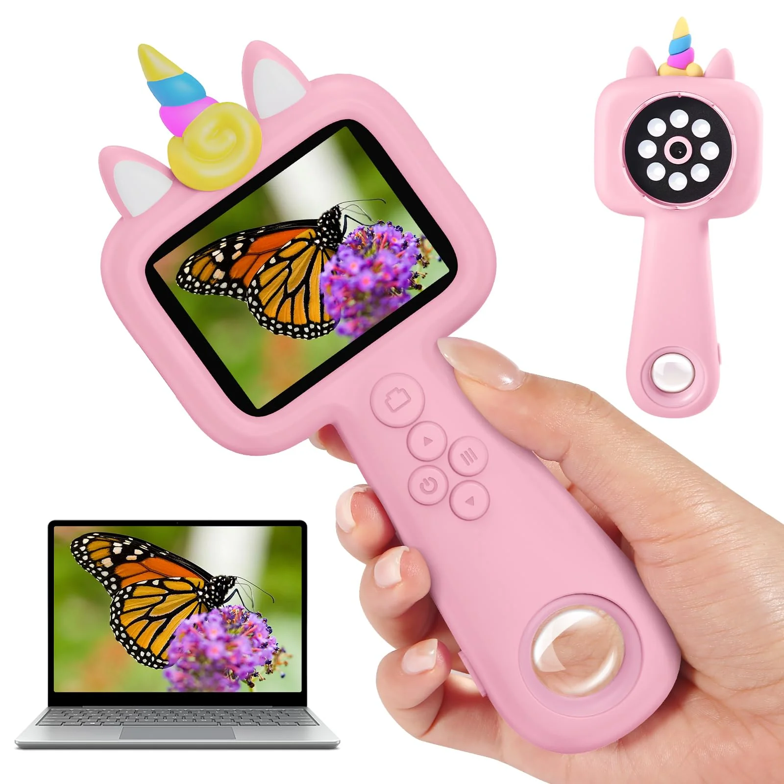 Magnifying, 2.4" Microscope for Kids, 600X-4800X Handheld Digital Miniscope, Portable Pocket Magnification Microscope Photo & Video | Education Toys for Age 3 4 5 6 7 8 9 10 Girls Boys Pink