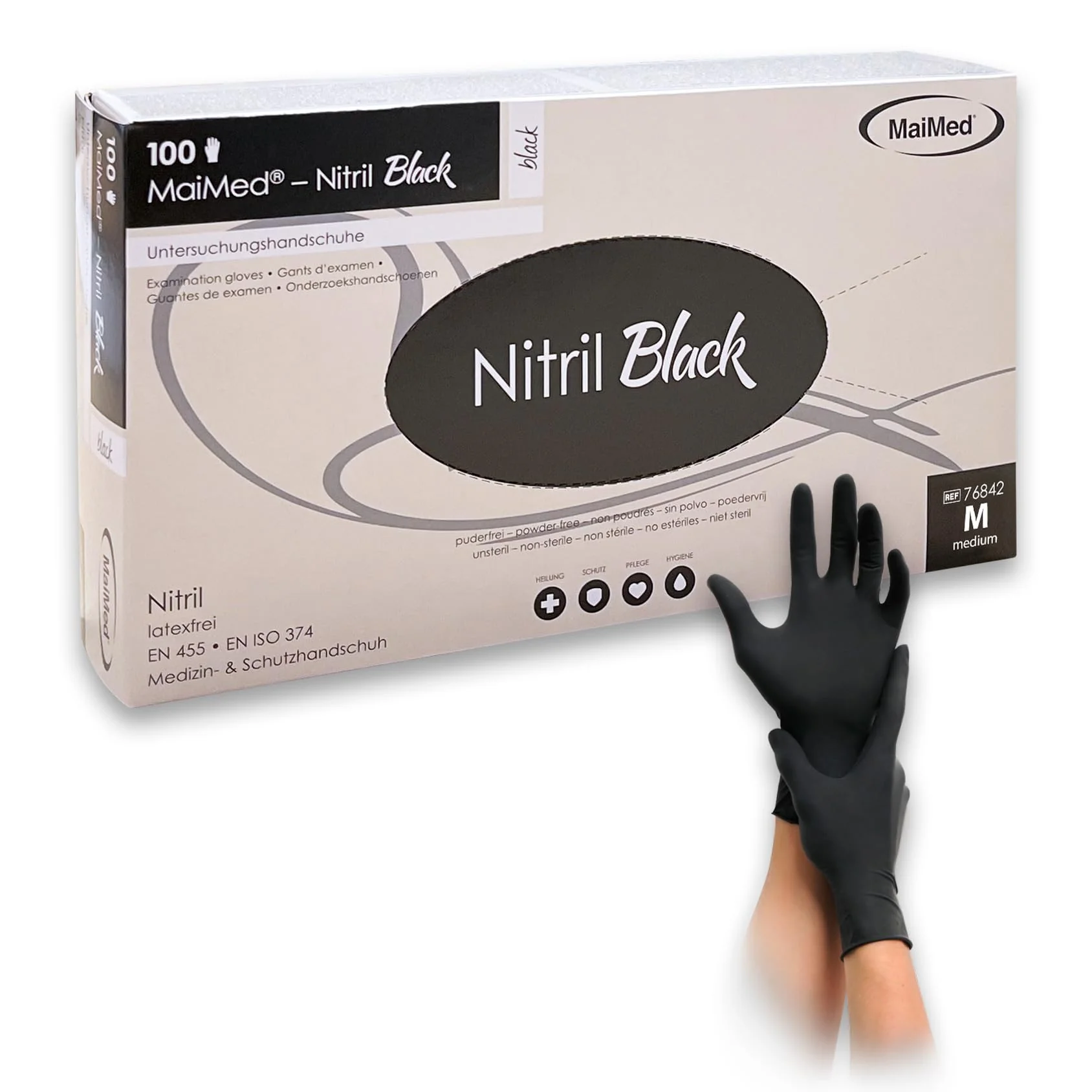 Maimed Nitrile Gloves Black - Pack of 100 - Powder-Free, Tear-Resistant & Latex-Free Disposable Gloves - Ideal for Tattoo, Kitchen, Cleaning M