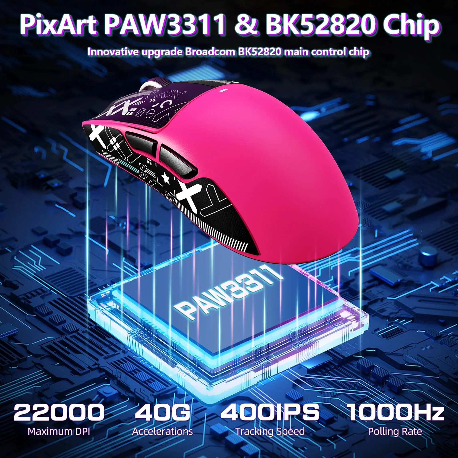 MAMBASNAKE Attack Shark X11SE Lightweight Wireless Gaming Mouse, Tri-Mode 2.4G/USB-C Wired/BT, 22K DPI, PAW3311 Optical Sensor, 59g, 5 Programmable Buttons, 300mAh Battery for PC/Mac((Berry-Griptape) Berry Red-Griptape - Image 3