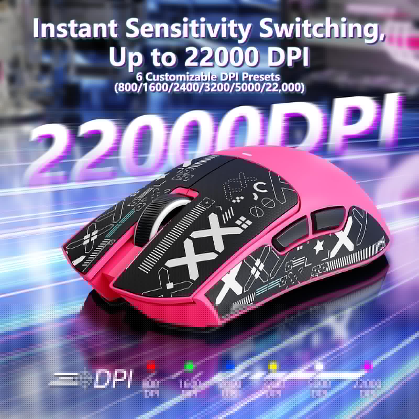 MAMBASNAKE Attack Shark X11SE Lightweight Wireless Gaming Mouse, Tri-Mode 2.4G/USB-C Wired/BT, 22K DPI, PAW3311 Optical Sensor, 59g, 5 Programmable Buttons, 300mAh Battery for PC/Mac((Berry-Griptape) Berry Red-Griptape - Image 5