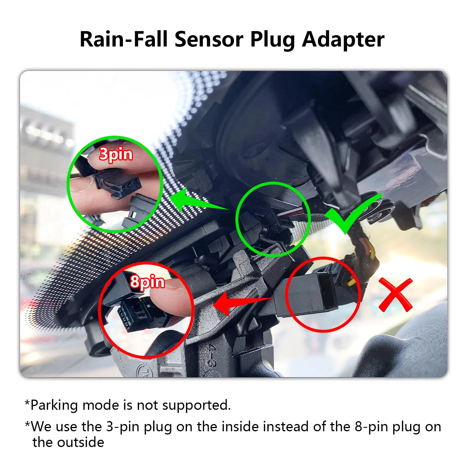 Mangoal Dash Cam Power Adapter for Audi Porsche Volkswagen with Black 3-Pin Rain Sensor – Hidden Cable Kit for GPS Radar Mirror Camera, Plug & Play Fits All Models with Black 3-Pin Rain Sensor Port - Image 2