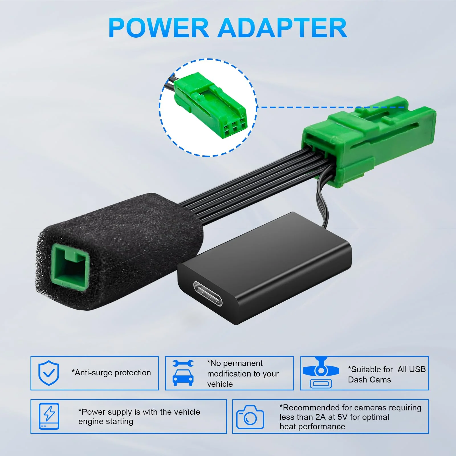 mangoal Dashcam Power Adapter 3 Pin (Model A) Custom for Volvo XC40 XC60 XC90 S60 V60 C40 and More,Hide The Wires, GPS Radar Mirror Camera Dash Cam Adapter Cable, Connects to Rearview Mirror (Hidden) Green - Image 6