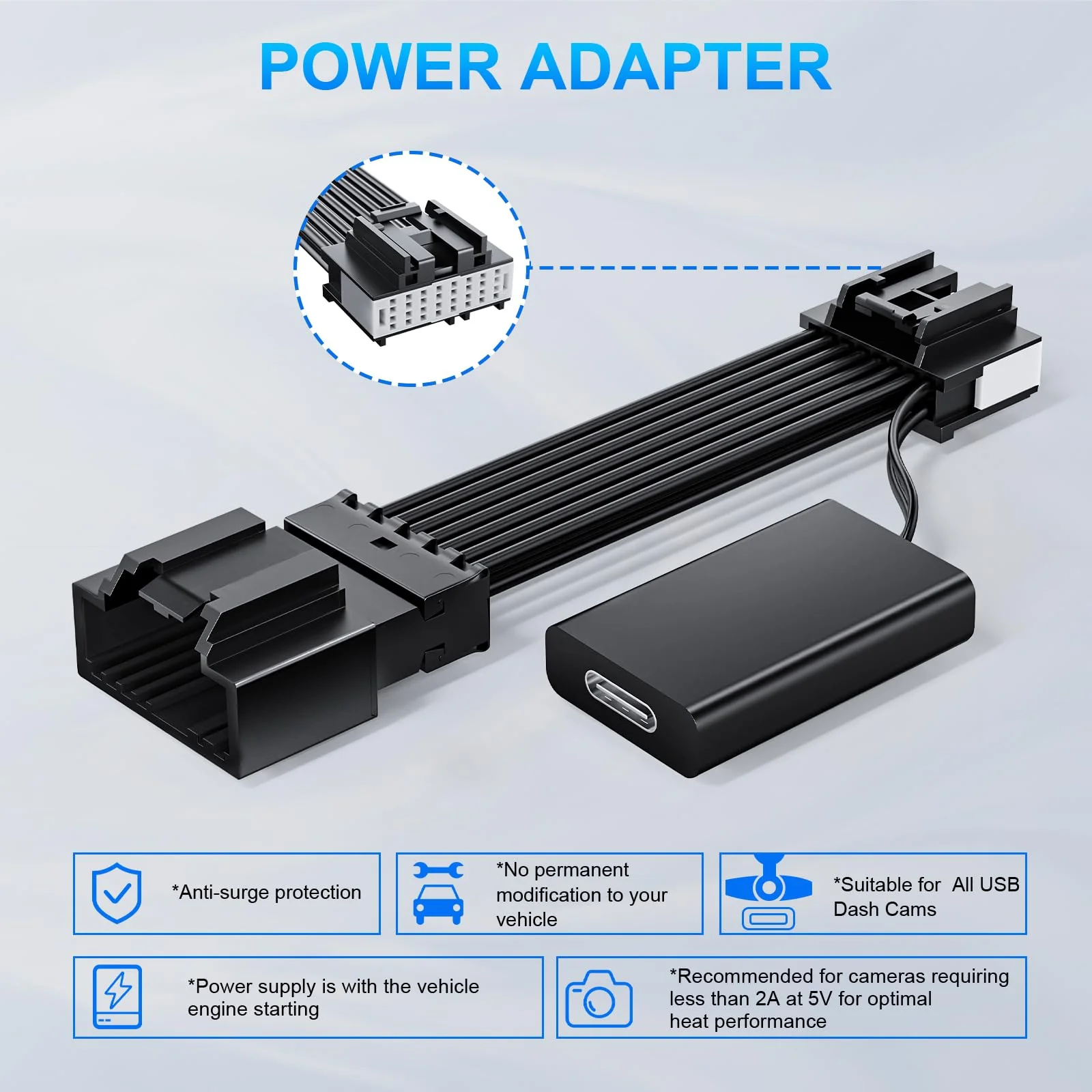 mangoal Dashcam Power Adapter Custom for Ford 16 Pin (Model A) for F150/F250/F350 Explorer Bronco and etc,Hide The Wires,GPS Radar Mirror Camera Dash Cam Adapte,Connects to Rearview Mirror(Exposed) - Image 6