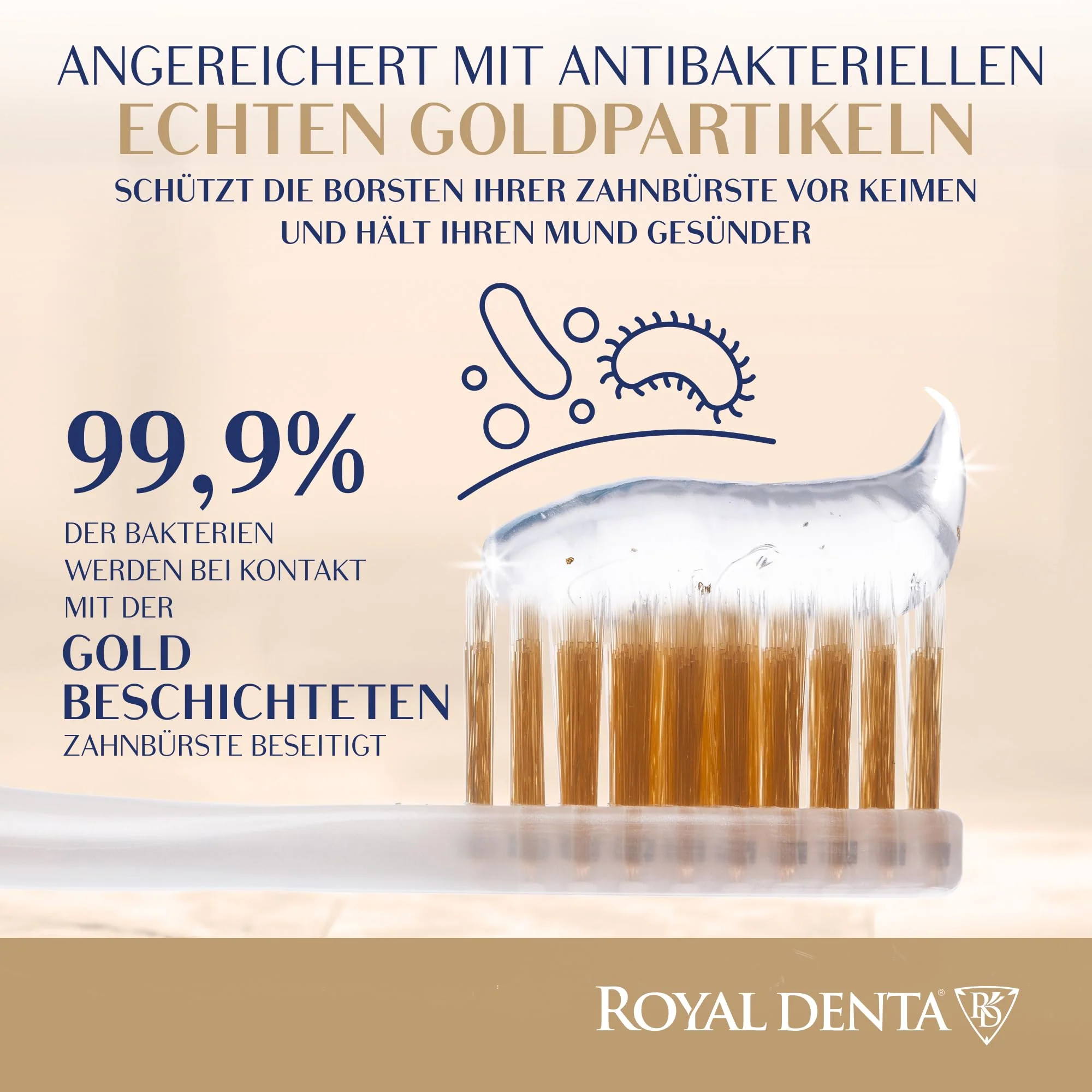 Manual Toothbrush Medium for Adults, Floss Toothbrush with Gold, Blue Royal Denta - Image 4