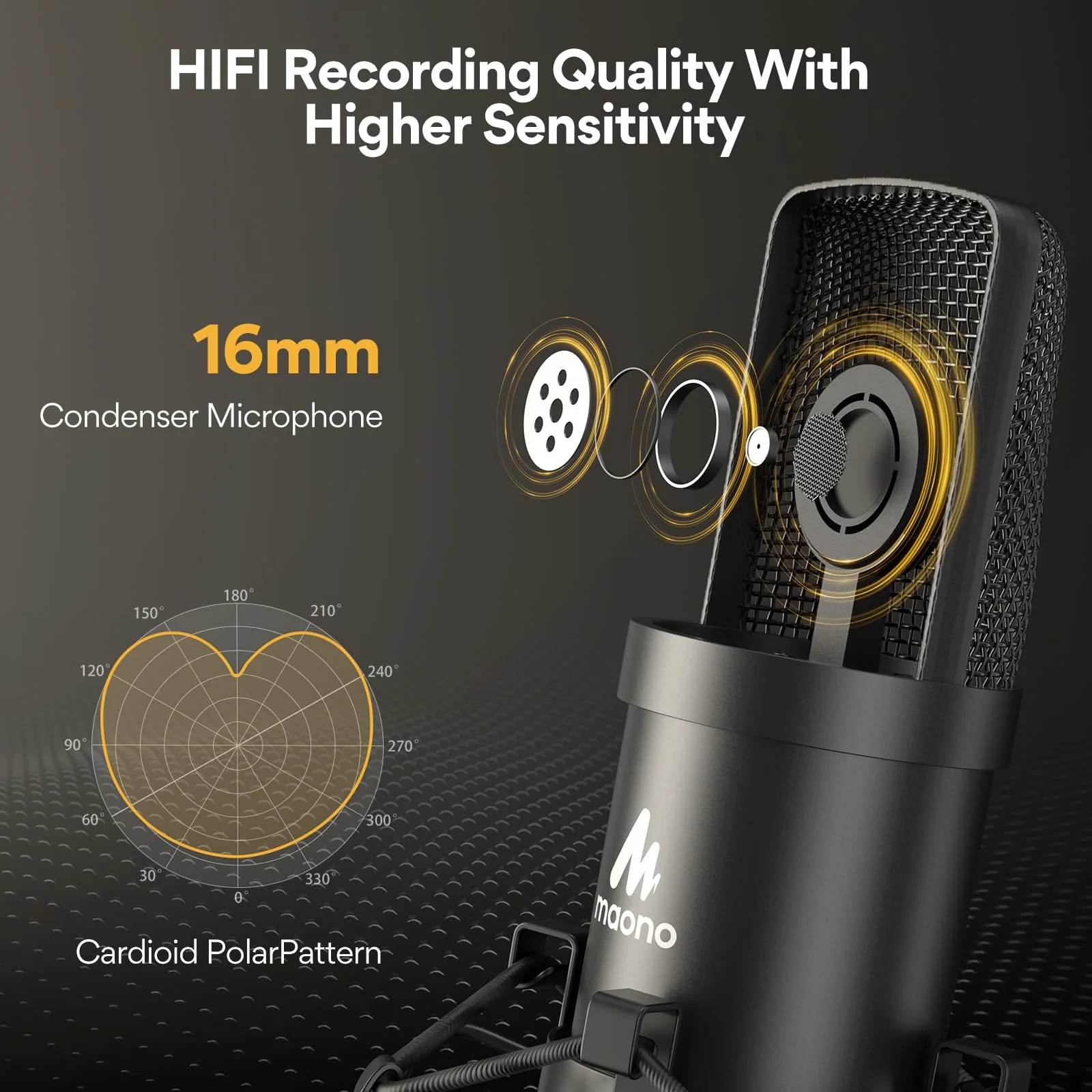 MAONO AU-A04 USB Microphone with AU-MH601 Studio Monitor Headphones Bundle Streaming Podcasting Pack Plug and Play for Computer, YouTube, Music - Image 3