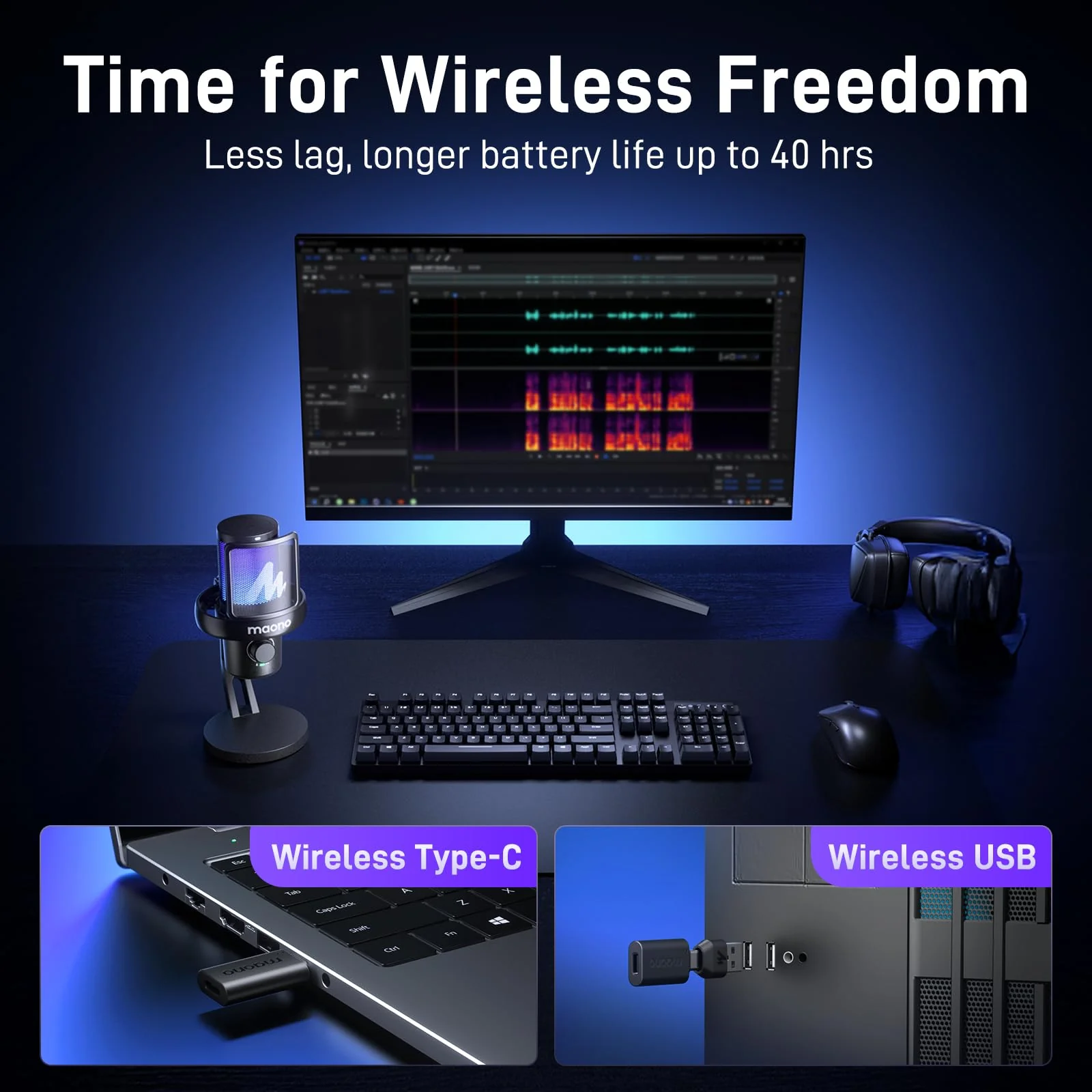 MAONO Wireless Microphone for PC,Gaming Streaming Condenser Mic with Software AI Voice Change,3-Level Noise Cancellation,Custom EQ,Gain Control USB Mic for Podcast Recording (DM40-Black) DM40 AI Mic DM40-Black - Image 2