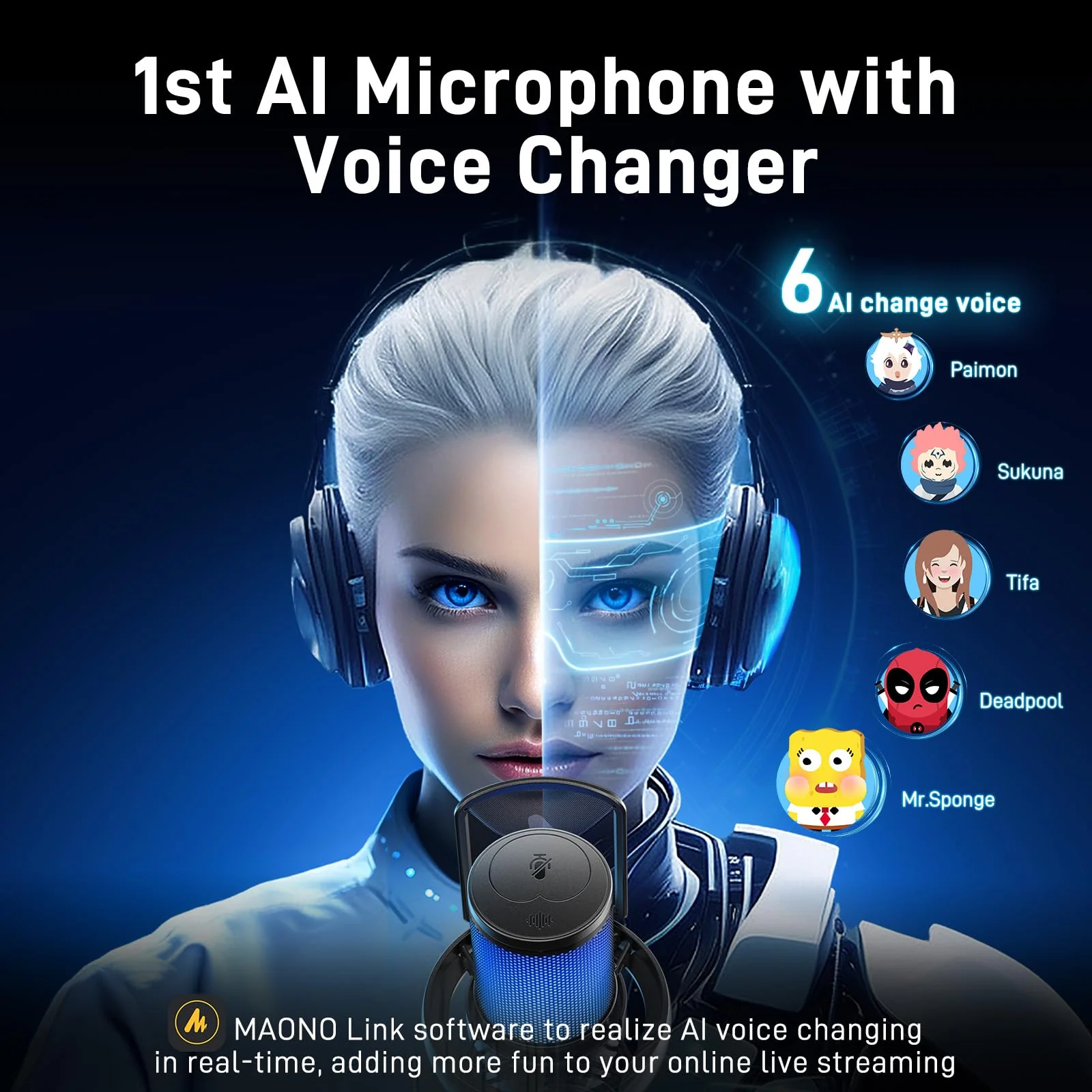 MAONO Wireless Microphone for PC,Gaming Streaming Condenser Mic with Software AI Voice Change,3-Level Noise Cancellation,Custom EQ,Gain Control USB Mic for Podcast Recording (DM40-Black) DM40 AI Mic DM40-Black - Image 3