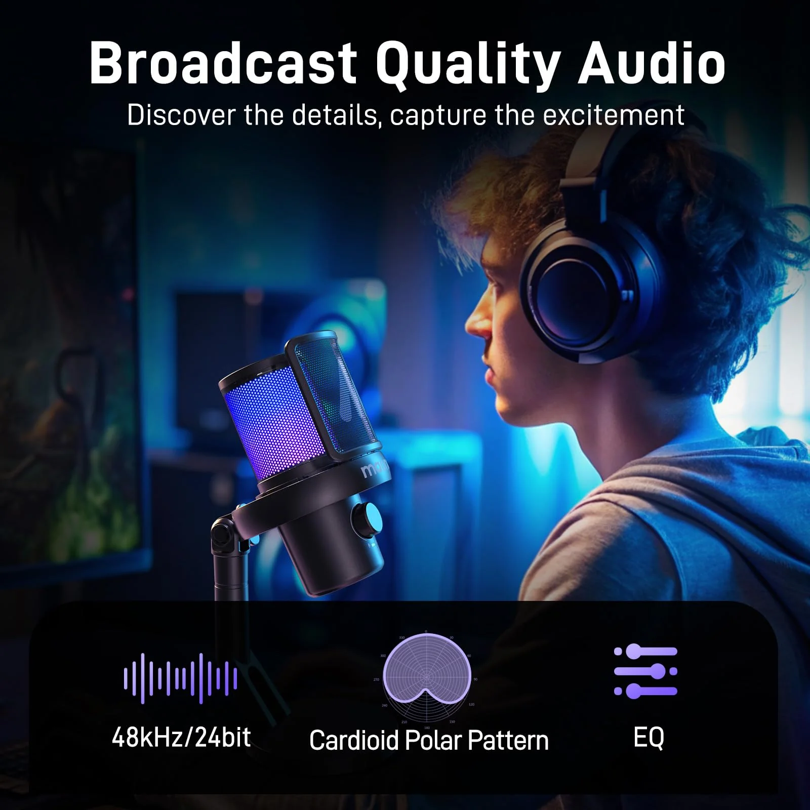 MAONO Wireless Microphone for PC,Gaming Streaming Condenser Mic with Software AI Voice Change,3-Level Noise Cancellation,Custom EQ,Gain Control USB Mic for Podcast Recording (DM40-Black) DM40 AI Mic DM40-Black - Image 5
