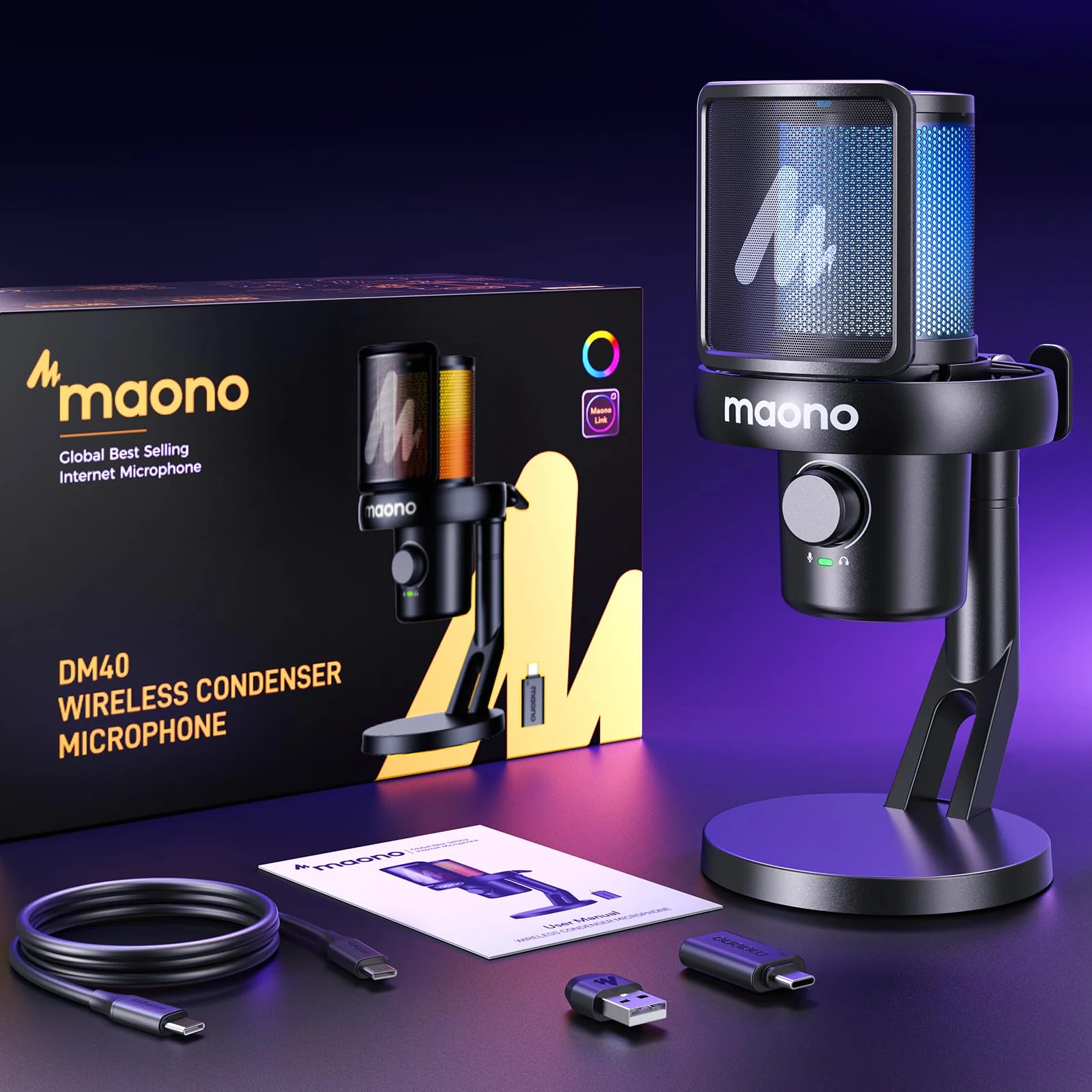 MAONO Wireless Microphone for PC,Gaming Streaming Condenser Mic with Software AI Voice Change,3-Level Noise Cancellation,Custom EQ,Gain Control USB Mic for Podcast Recording (DM40-Black) DM40 AI Mic DM40-Black - Image 9