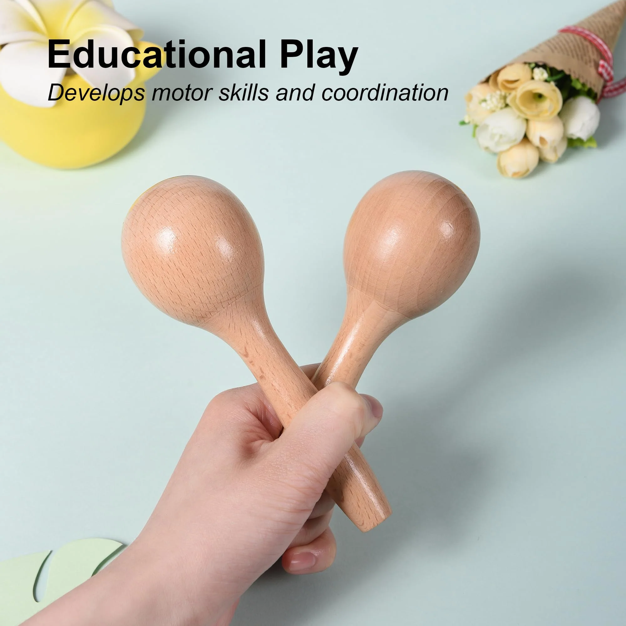 Maracas for Kids Babies, Wooden Maracas Shaker Musical Instrument - Image 6
