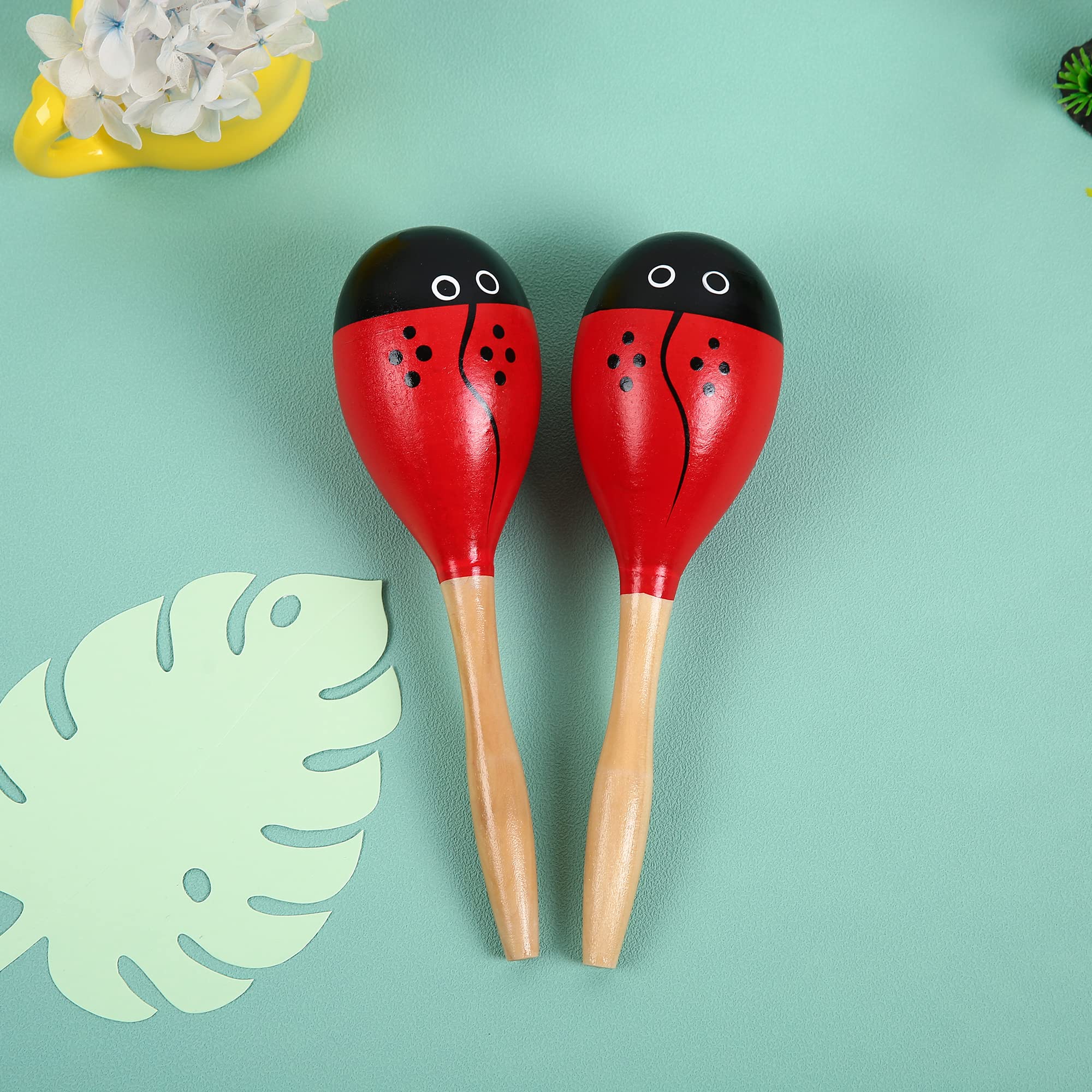 Maracas, Wooden Shaker Musical Percussion Instrument for Adult Kids Babies Toddlers, Red Ladybird - Image 3