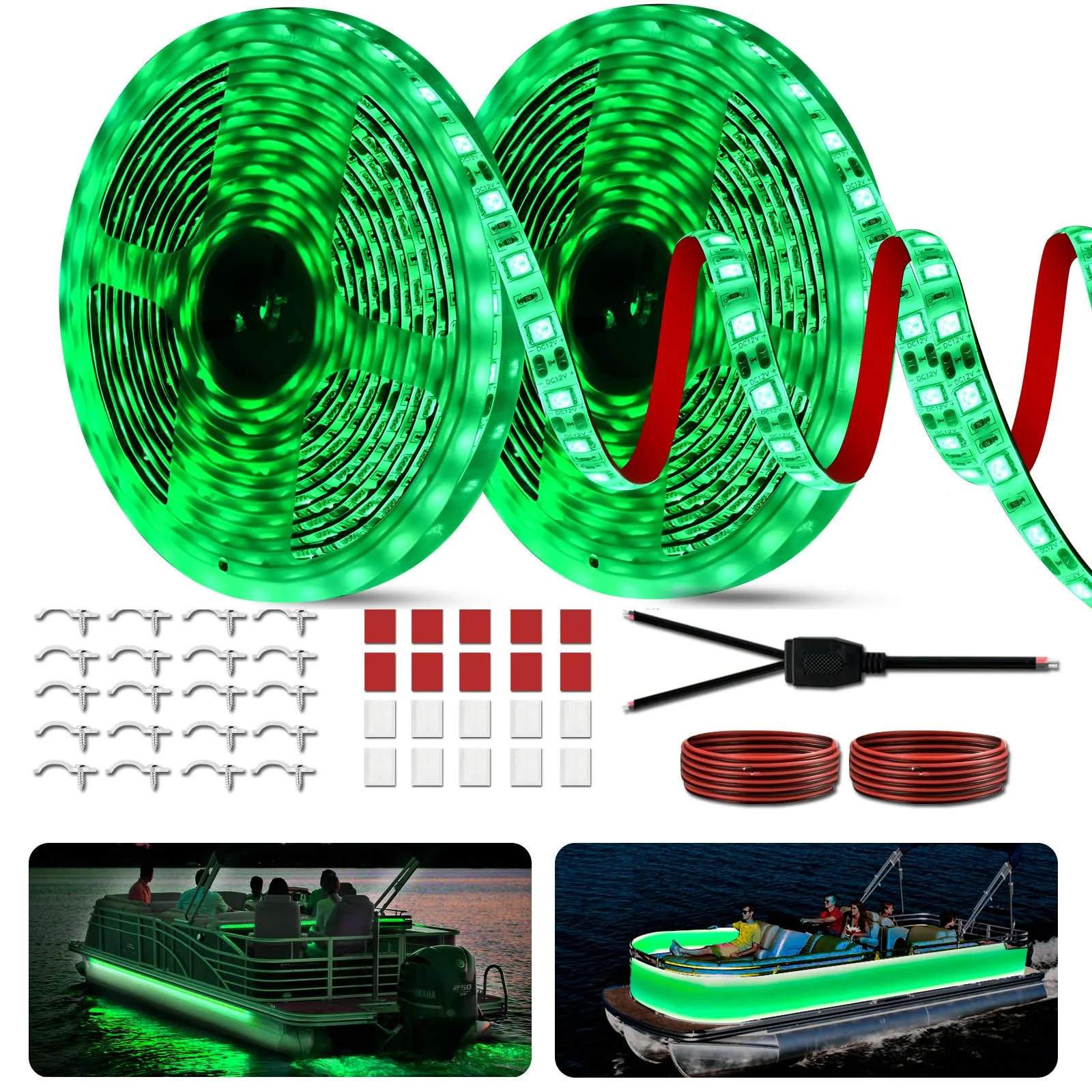 Marine LED Strip Lights Boat Lights for Night Fishing Boat LED Strip Light 12V Waterproof, Interior Deck Light for Pontoon, Kayak, Jon Boats, Bass Boats (Green, 32.8ft) Green (32.8FT)