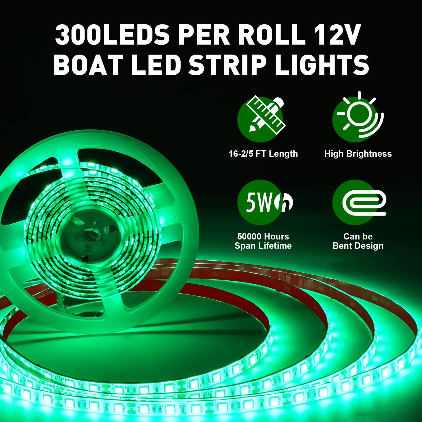 Marine LED Strip Lights Boat Lights for Night Fishing Boat LED Strip Light 12V Waterproof, Interior Deck Light for Pontoon, Kayak, Jon Boats, Bass Boats (Green, 32.8ft) Green (32.8FT) - Image 4