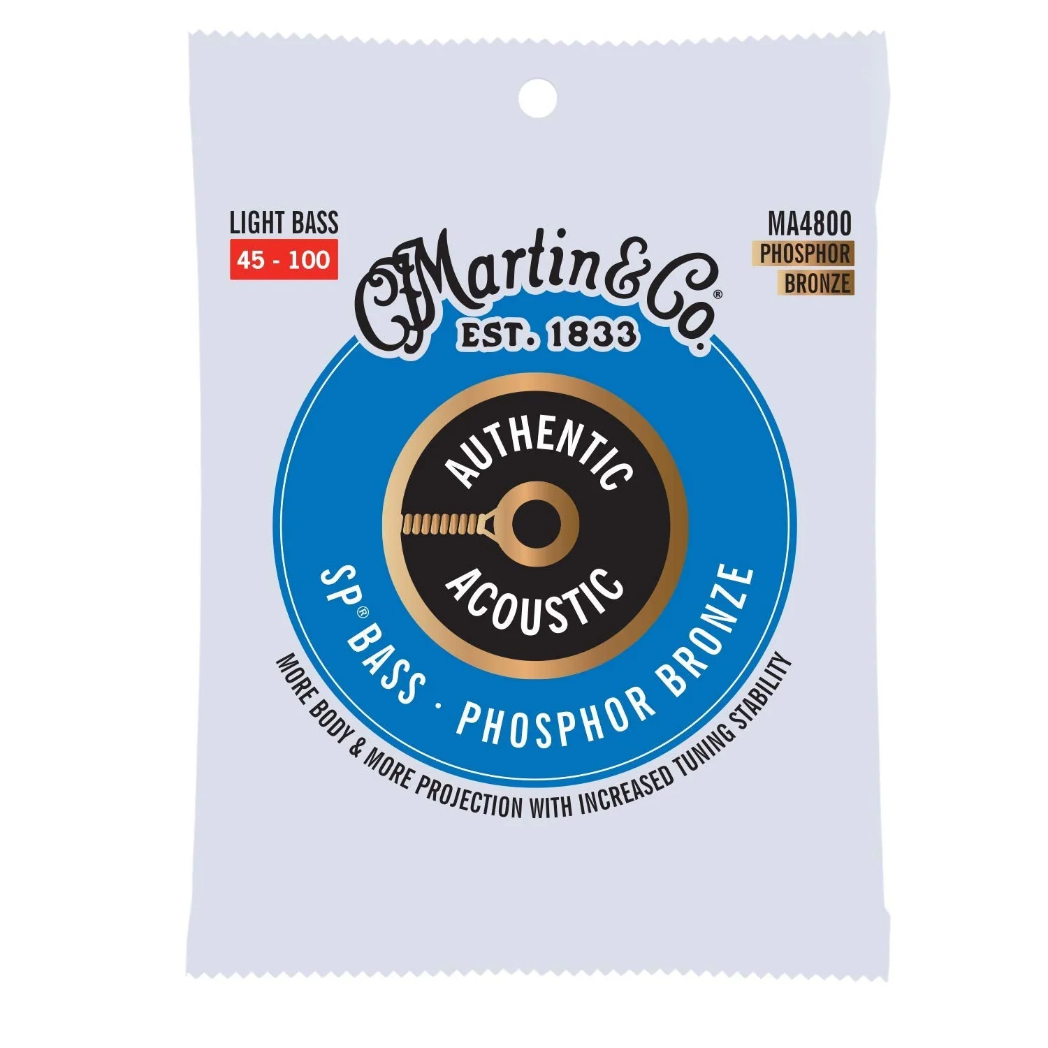 Martin Authentic Acoustic® SP® Bass Strings – Phosphor Bronze, Light Gauge | Long-Lasting Tone, Corrosion Resistance & Tuning Stability | 4-String Acoustic Bass Set Light Bass, (4 str)