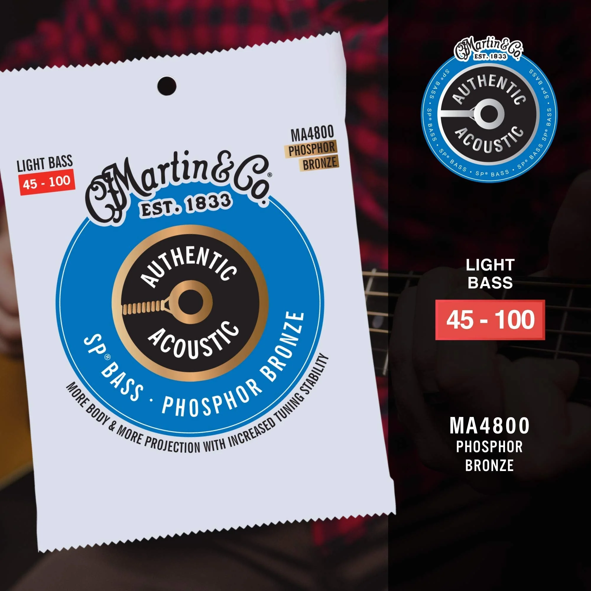 Martin Authentic Acoustic® SP® Bass Strings – Phosphor Bronze, Light Gauge | Long-Lasting Tone, Corrosion Resistance & Tuning Stability | 4-String Acoustic Bass Set Light Bass, (4 str) - Image 3