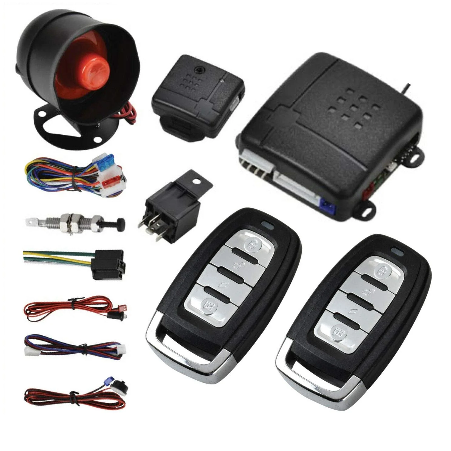 MASO Car Central Lock Universal Auto Remote Central Kit Vehicle Door Lock with Shock Sensor + Contorl Box + 2 Replacement Remote Contorl for Car Central Door Lock