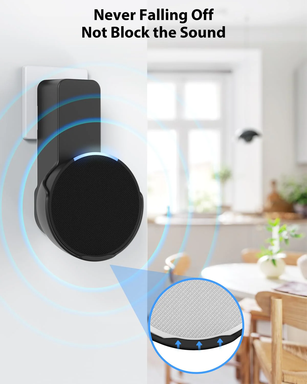 Maxonar Wall Mount for Echo Pop, Echo pop Wall Mount Speaker Holder Stand No Screws No Drill Needed Cable Hidden Storage - Black - Image 2