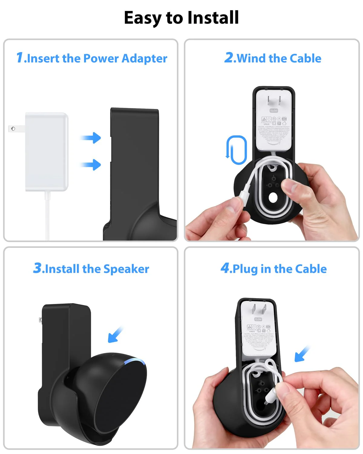 Maxonar Wall Mount for Echo Pop, Echo pop Wall Mount Speaker Holder Stand No Screws No Drill Needed Cable Hidden Storage - Black - Image 6