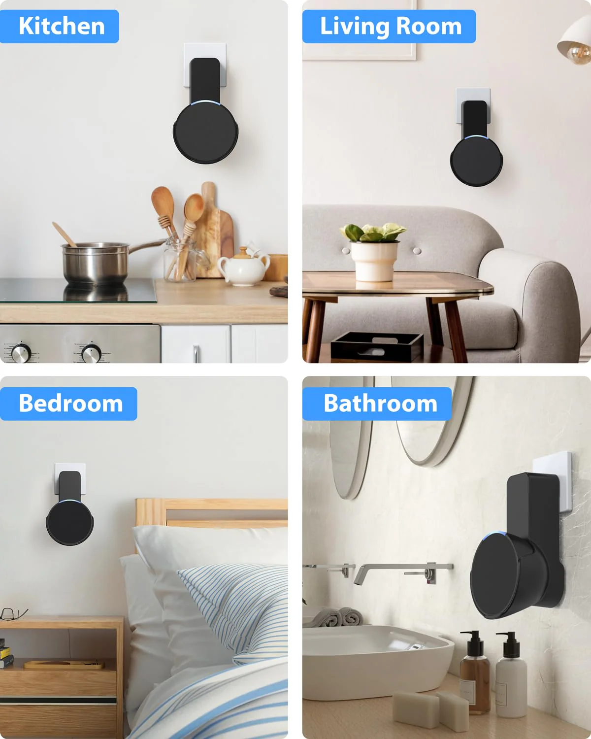 Maxonar Wall Mount for Echo Pop, Echo pop Wall Mount Speaker Holder Stand No Screws No Drill Needed Cable Hidden Storage - Black - Image 7