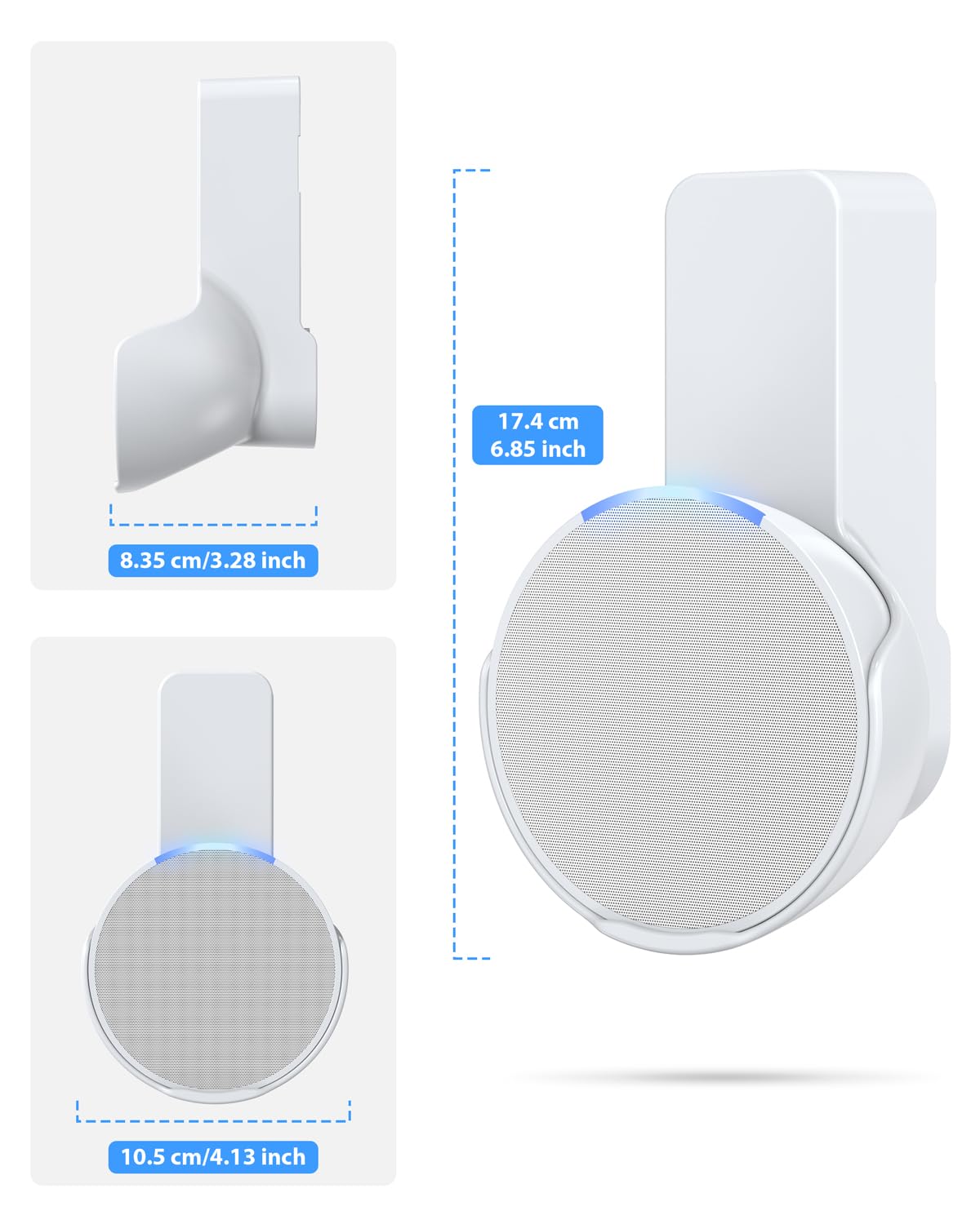 Maxonar Wall Mount for Echo Pop, Echo Pop Wall Mount Speaker Stand Holder No Screws and Drill Needed Cable Hidden Storage - White - Image 4
