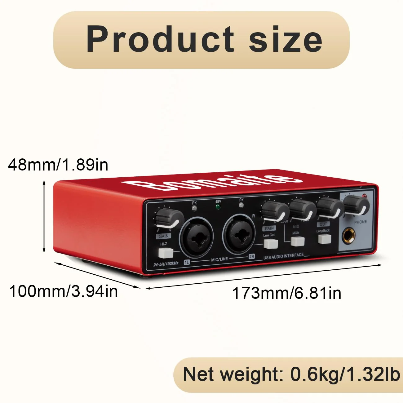 MB28 USB Audio Interface for PC & Mac: 2x2 Guitar & Recording, 24Bit/192kHz, 48V Phantom Power for Podcasting & Music Production - Image 3