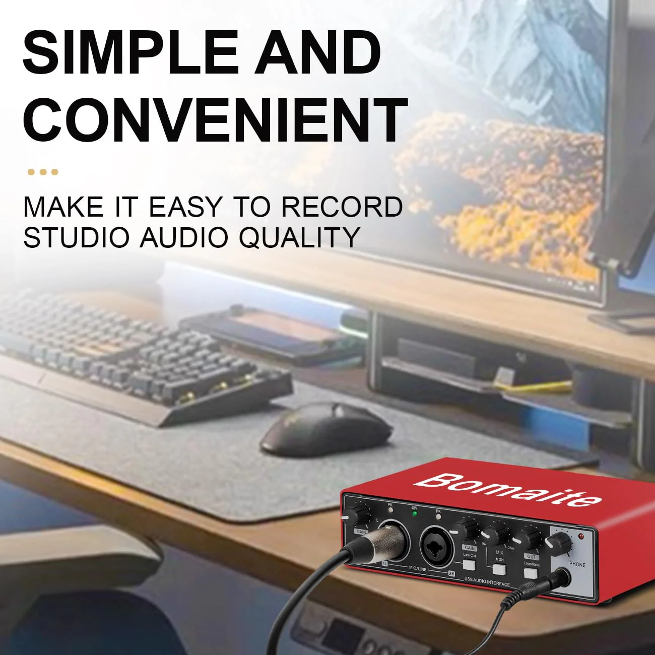 MB28 USB Audio Interface for PC & Mac: 2x2 Guitar & Recording, 24Bit/192kHz, 48V Phantom Power for Podcasting & Music Production - Image 4