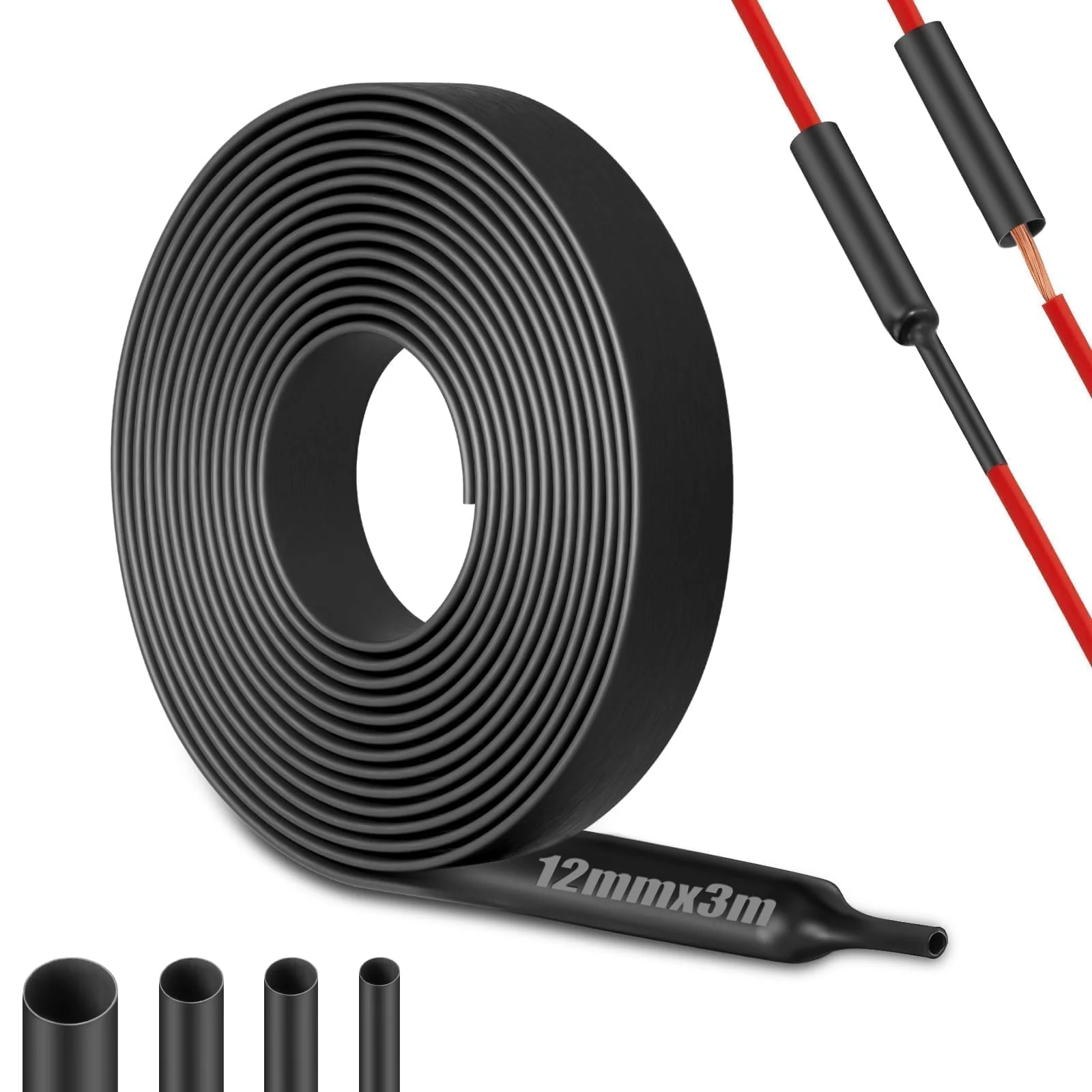 Mbsomnus Heat Shrink Tube 4:1 Waterproof Black with Adhesive - Heat Shrink Tube for Cable Insulation, Repairs, Cable Bundling (12 mm x 3 m) Ø12mmx3m