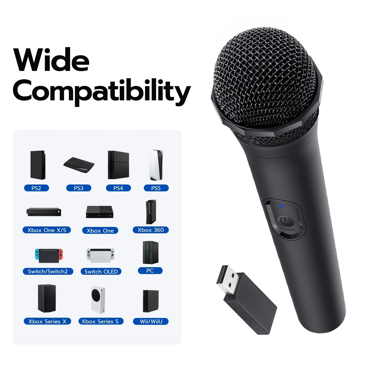 Mcbazel Wireless USB Gaming Microphone Compatible with Xbox Series X/S, PS5, Switch OLED, NS Switch/Switch2, PC, PS4, PS3, PS2, Xbox One X/S, Xbox One, Xbox 360, Wii 1 Pack - Image 6