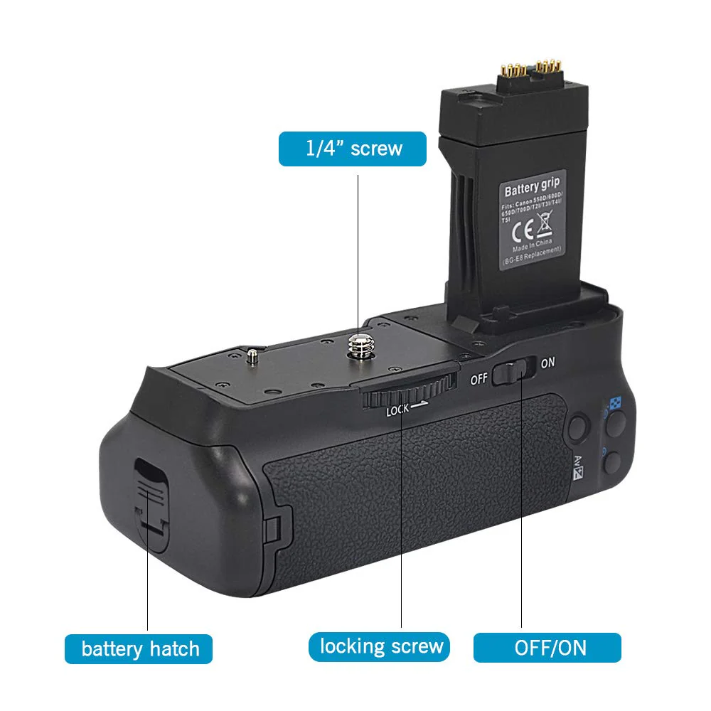 mcoplus BG-550D Vertical Battery Grip as BG-E8 Replacement for Canon EOS 550D 600D 650D 700D Rebel T2i T3i T4i T5i DSLR Camera, Hold LP-E8 or AA Battery - Image 6