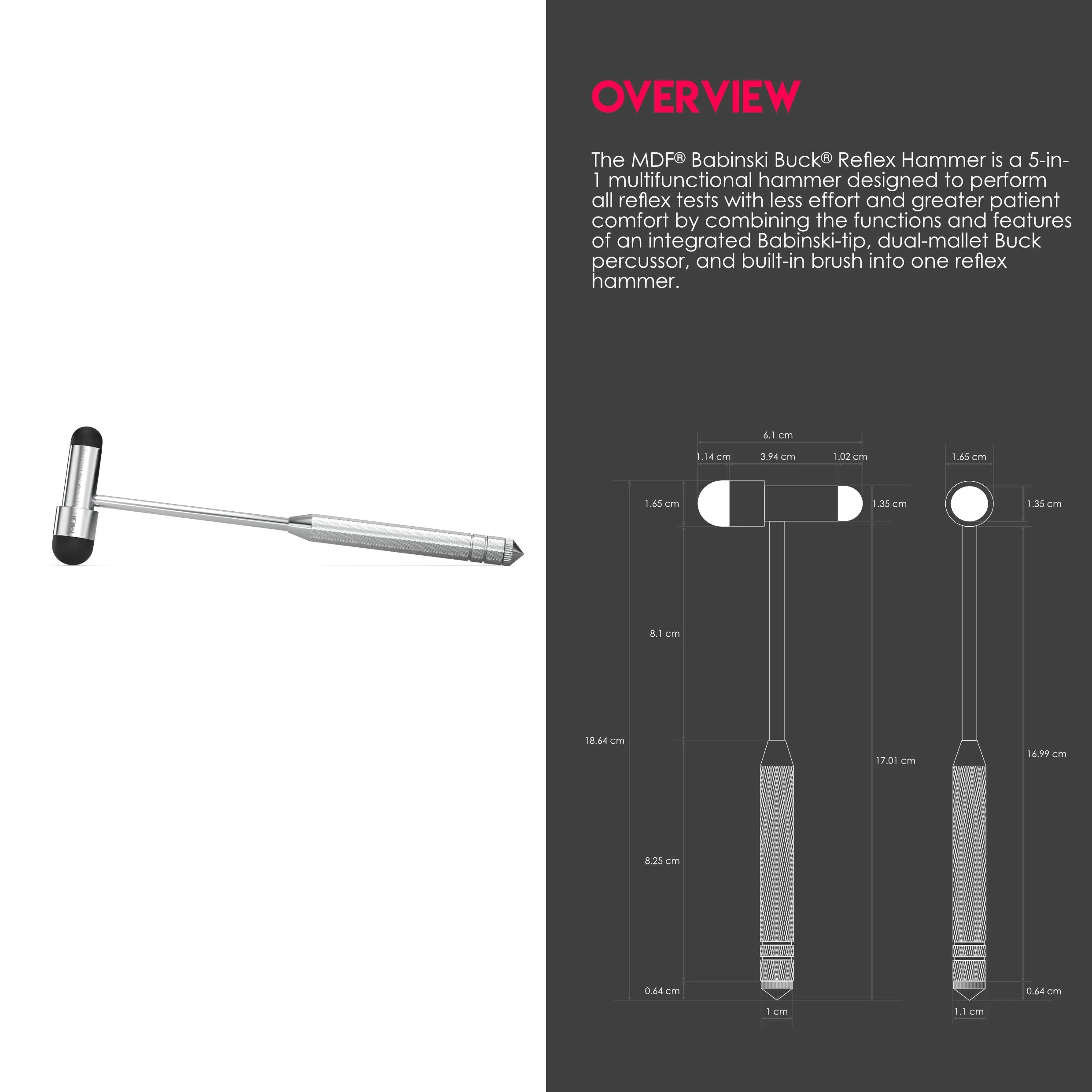 MDF Instruments Buck Neurological Hammer - Free-Parts-for-Life & Lifetime Warranty (MDF515) (Black (Noir)) Black (Noirnoir) - Image 3