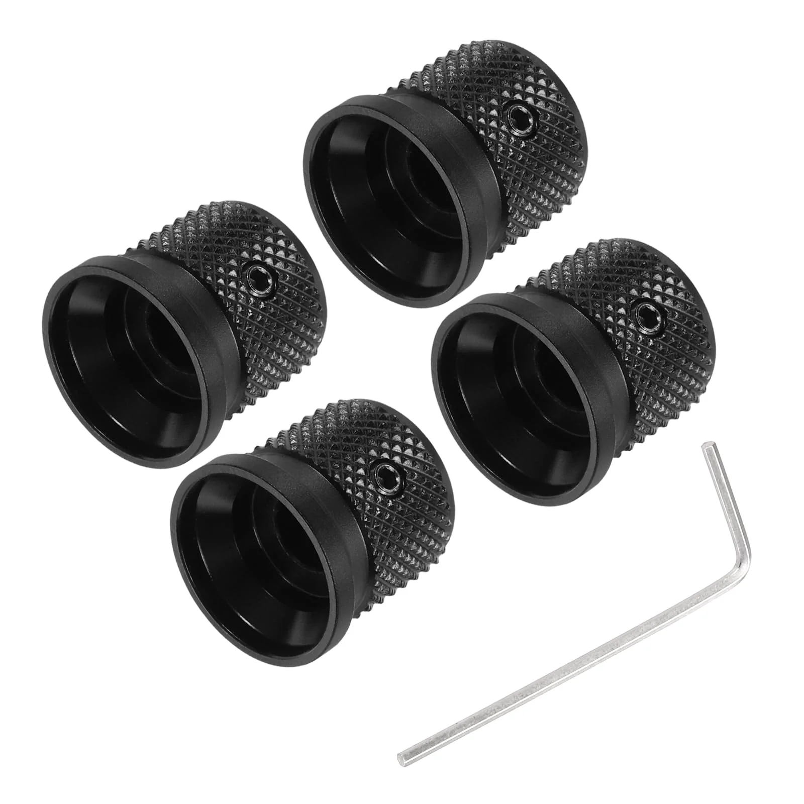 MECCANIXITY 4PCS Aluminium Potentiometer Knobs 1/4" x 5/8", Universal Top Hat Knobs Volume Tone Control Knob with Set Screw for Guitar Bass, Black