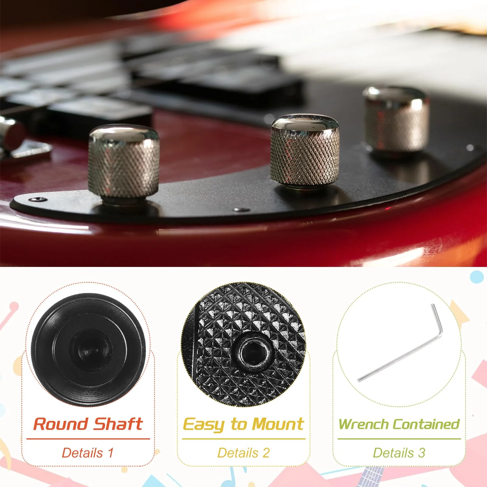 MECCANIXITY 4PCS Aluminium Potentiometer Knobs 1/4" x 5/8", Universal Top Hat Knobs Volume Tone Control Knob with Set Screw for Guitar Bass, Black - Image 3