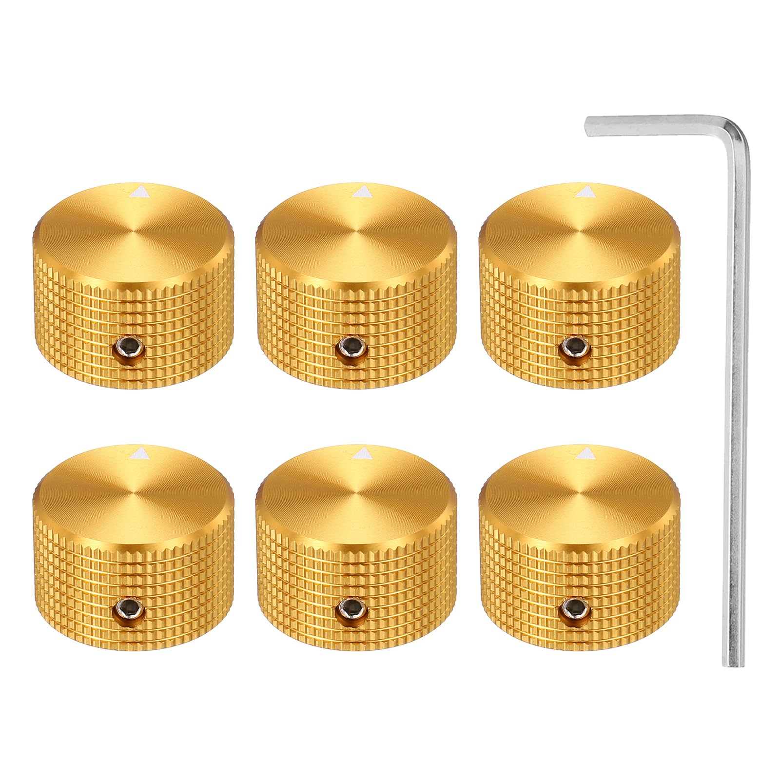 MECCANIXITY 6 Pcs Aluminium Potentiometer Knobs, 1/4" (6mm) Universal Volume Tone Control Knobs for Guitar, Bass, Grid 5/8" Gold