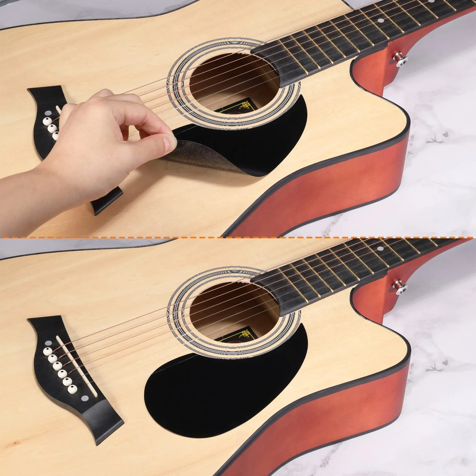 MECCANIXITY Acoustic Guitar Pickguard Fit 38Inch Self Adhesive Right Handed Acoustic-Electric Guitar Parts Water Drop Shape Black 2 Pack 38" - Image 5