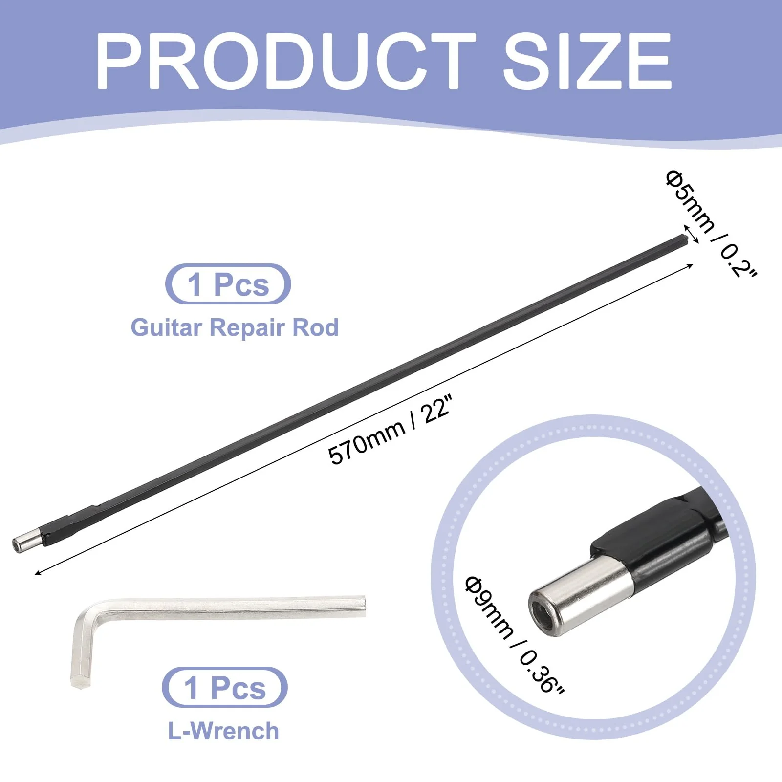 MECCANIXITY Guitar Two Way Rod, 570mm Low-Profile Guitar Rod with 4mm L-Wrench, Luthier Tools for Electric Acoustic Bass Guitars Neck Repair Adjustment, Black - Image 2