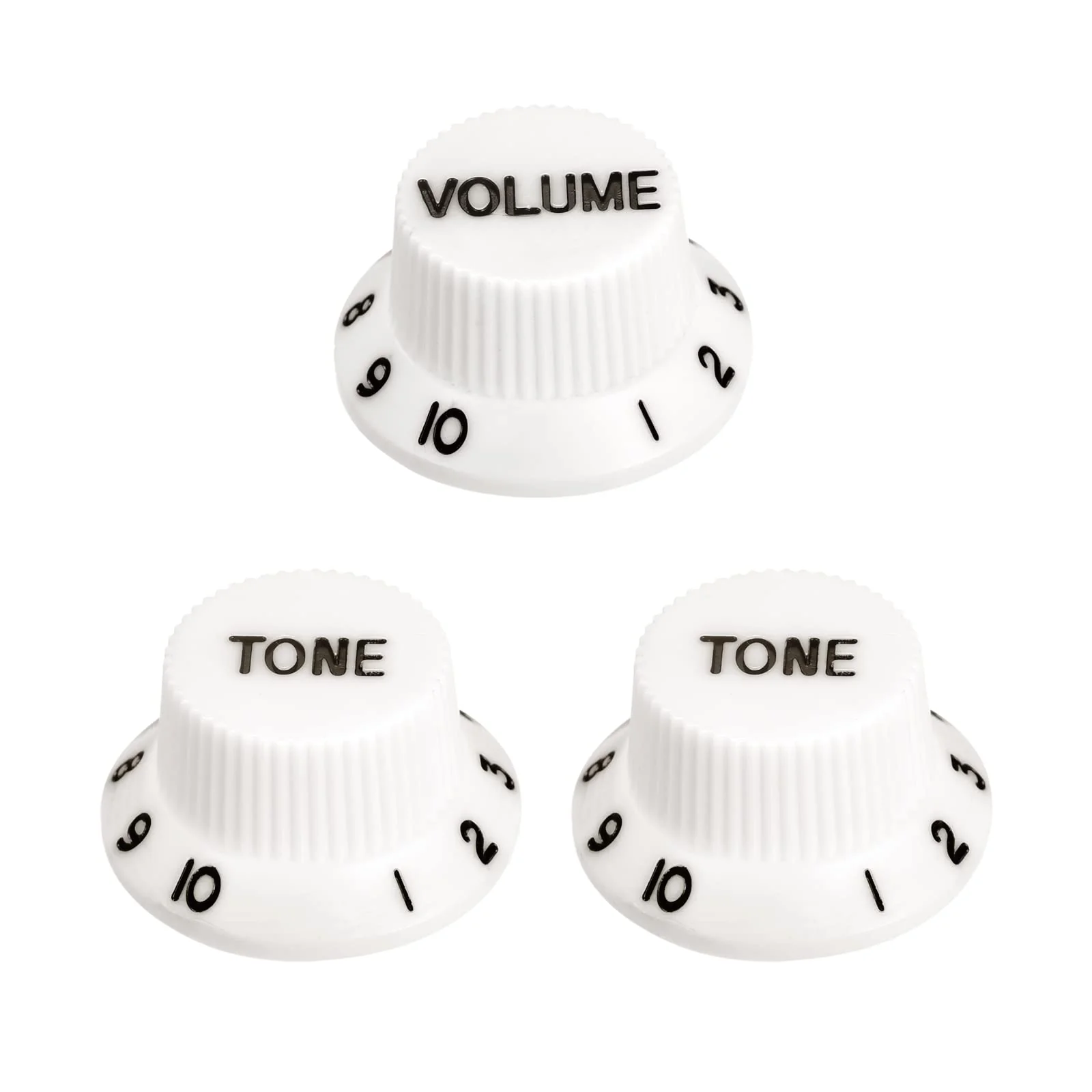 MECCANIXITY Speed Control Knobs 6mm ID 1 Volume 2 Tone Top Hat Guitar Bell Knobs for ST/SQ Electric Guitar Plastic White with Black Character