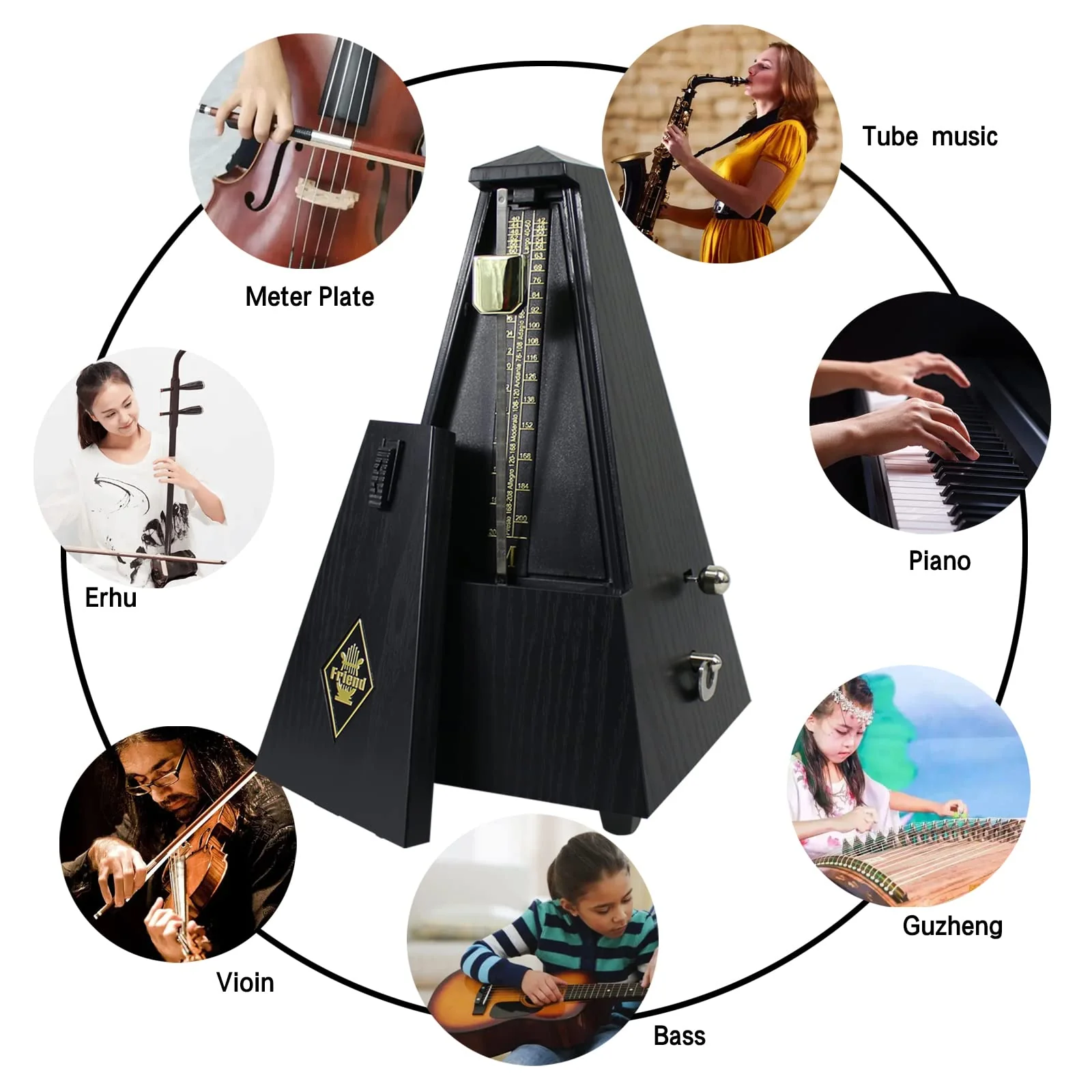 Mechanical metronome, universal music timer for piano, guitar, drums, violin and saxophone musicians, pyramid-designed DPM-1 music metronome, ebony color - Image 6