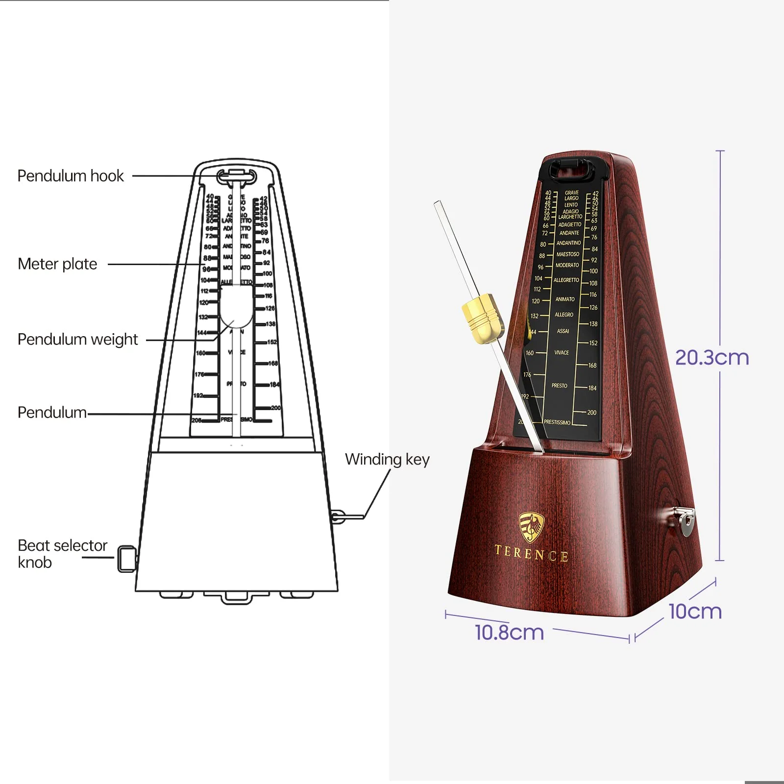 Mechanical Metronomes for Piano Guitar Violin Bass Drum and Other Musical Instruments Loud Sound and High Precision Track Beat and Tempo for Beginners (Wood Grain) wood grain - Image 3