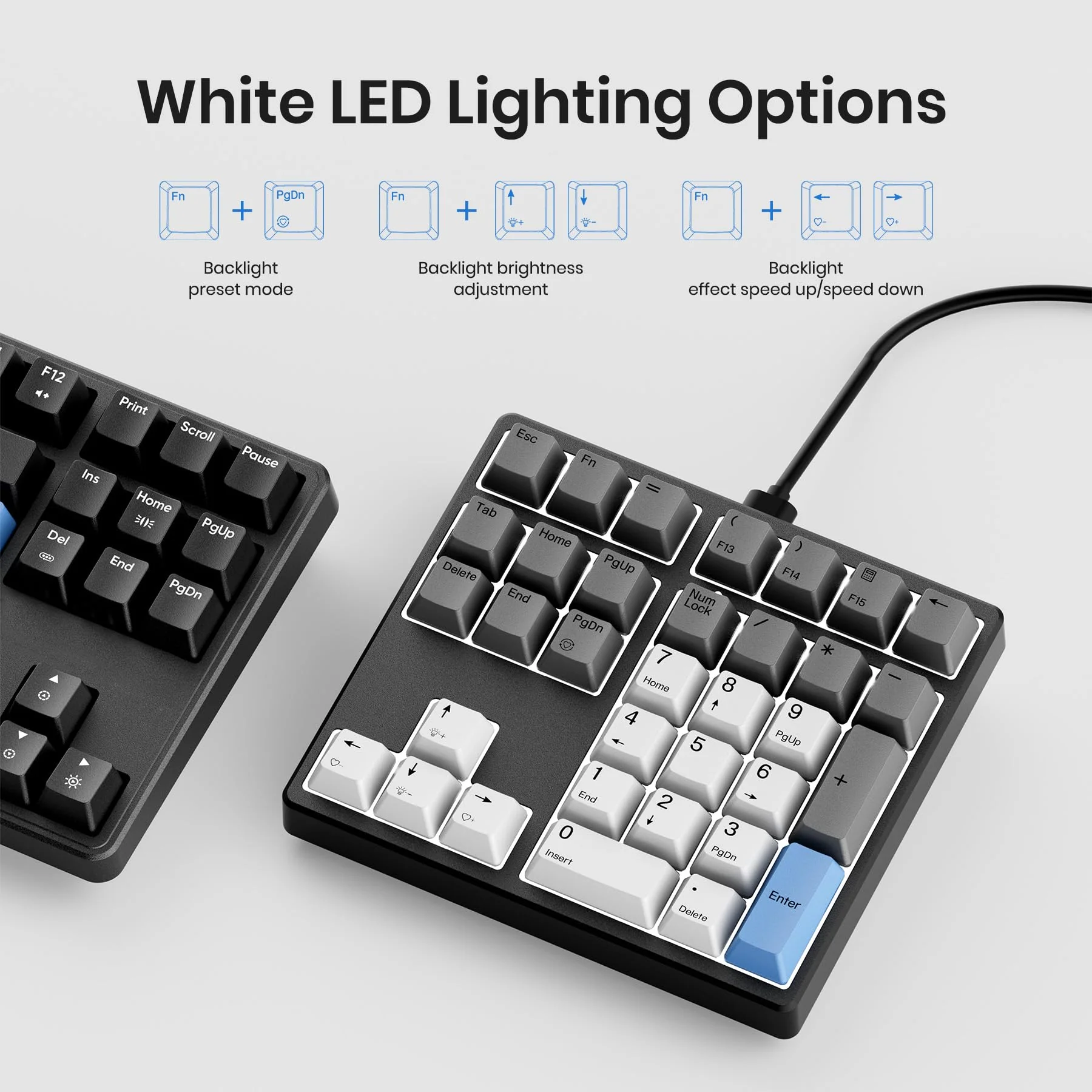 Mechanical Number Pad, 34 Key Wired Hot Swappable Keypad, Gateron Switches White Backlit Numpad,USB Numeric Keypad with PBT Keycaps for Laptop, Mac, PC Desktop(Blue Switch) Blue Switch - Image 8
