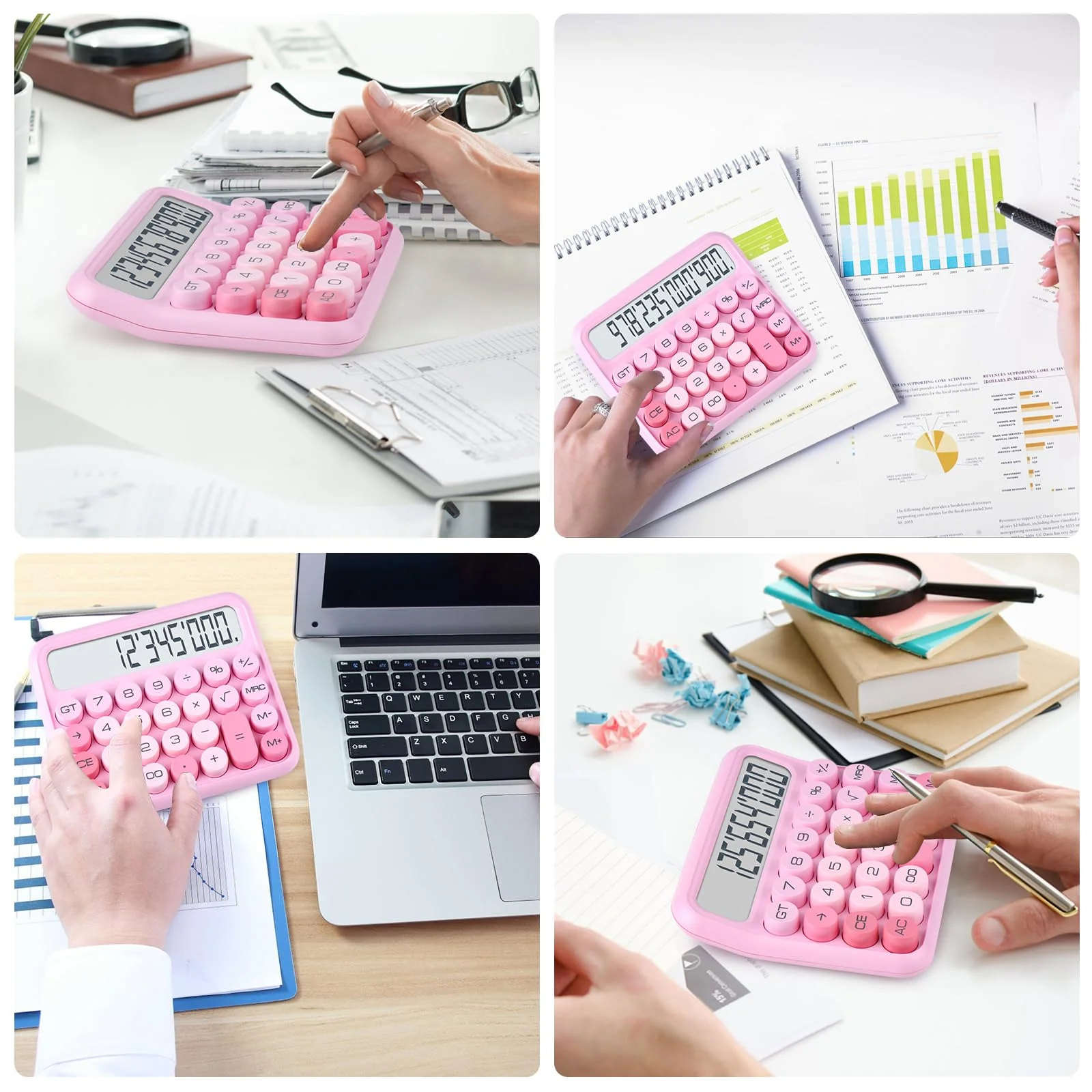 Mechanical Switch Calculator, 12 Digits, Large LCD Display, Pink Calculator Big Buttons, Mechanical Calculator, Calculators Desktop Calculator, Cute Calculator,for Everyday Life and Basic Office Work - Image 3