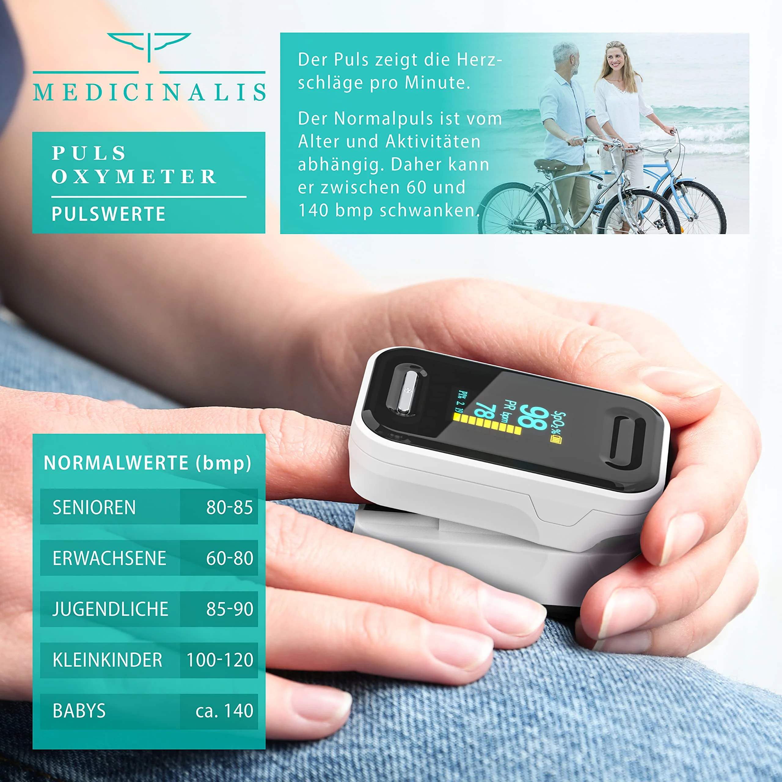 Medicinalis - Finger Pulse Oximeter - SpO2 Heart Rate Monitor - Finger Pulse Oximeter - Measurement of Pulse and Oxygen Saturation on the Finger - OLED Display - Battery Indicator - Alarm - One Touch Single - Image 6