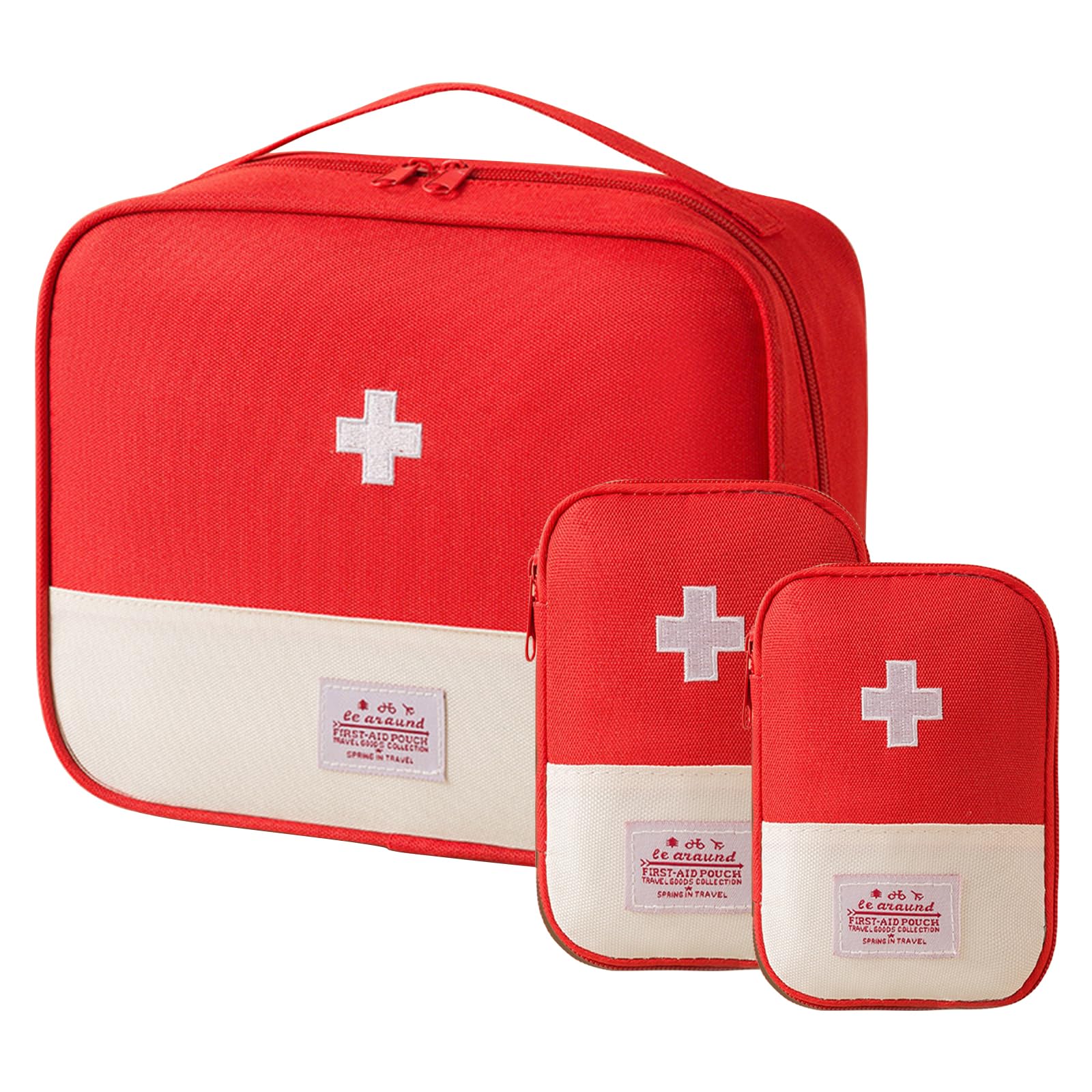 Medicine Bag, Pack of 3 Medicine Bag, Travel Pharmacy Bag, Medicine Storage Bag, Portable Medicine Bag for Home, School, Office, Outdoor, Travel, Red