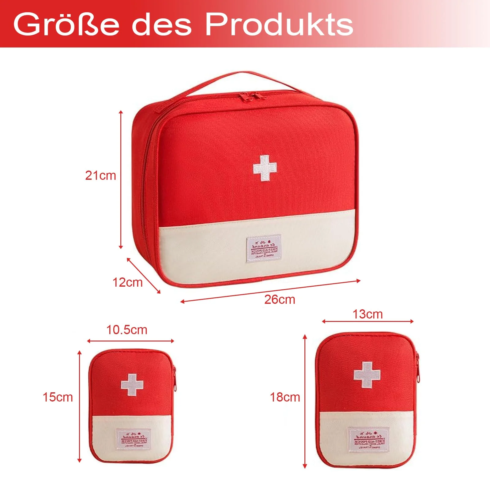 Medicine Bag, Pack of 3 Medicine Bag, Travel Pharmacy Bag, Medicine Storage Bag, Portable Medicine Bag for Home, School, Office, Outdoor, Travel, Red - Image 2