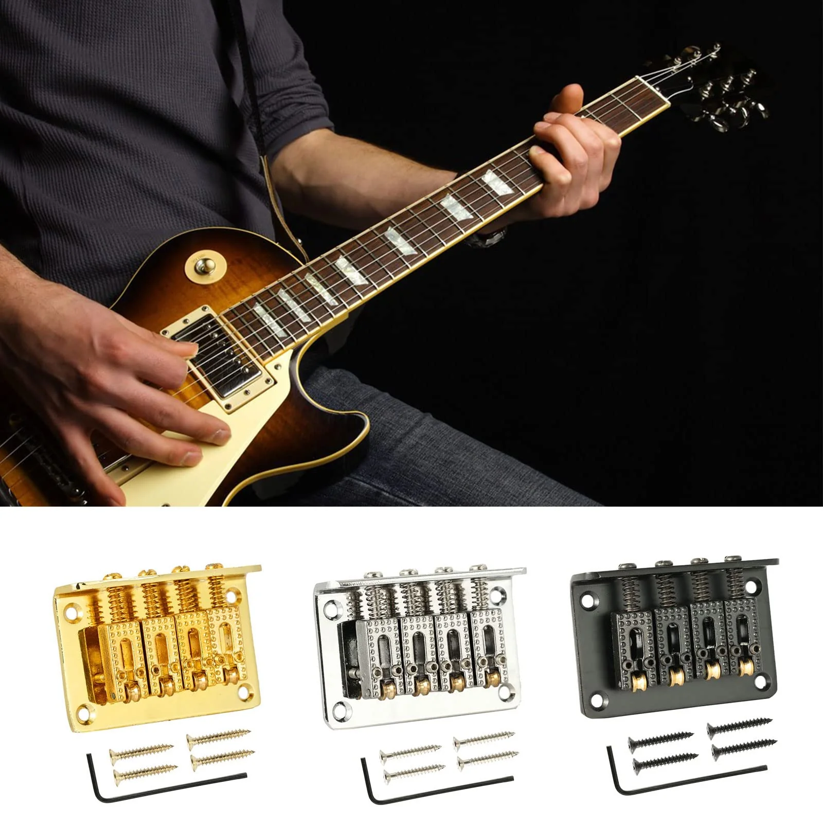 MEELYHOMEZQA 4 String Cigar Box Guitar Bridge, Electric Guitar Bridge Tailpiece Top Load Fixed Hardtail Saddle Cigar Box Guitar Parts, Silver - Image 2