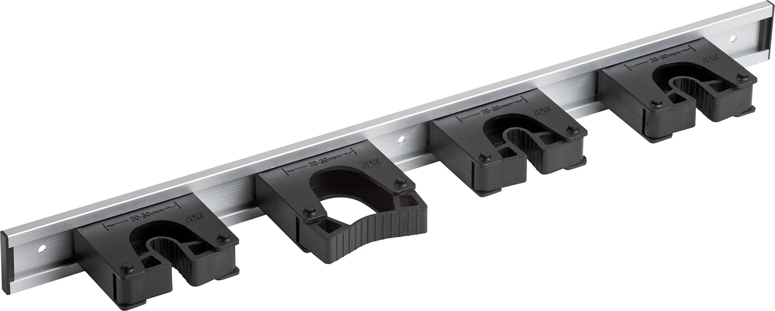 Meister 9953140 Tool Holder Rail 510 mm – Device Bar & 4 Device Holders – Aluminium – Easy Installation / Tool Holder / Tool Holder for Garden Tools / Sturdy Tool Bar for Wall Mounting