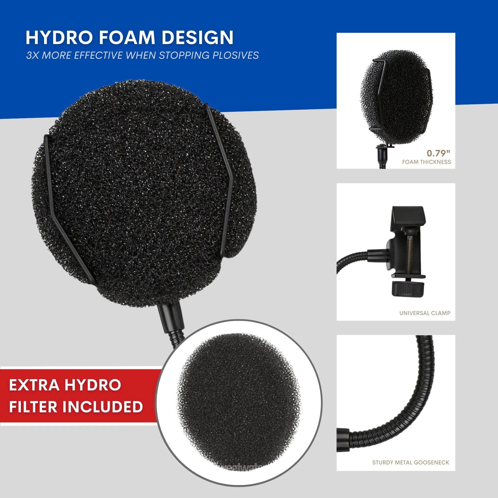 Melon Audio Pop Filter for Microphone - Sponge Layered Pop Wind Screen with Enhanced Flexible 360° Gooseneck Clip Metal Arm (includes Extra Filter) - Image 3